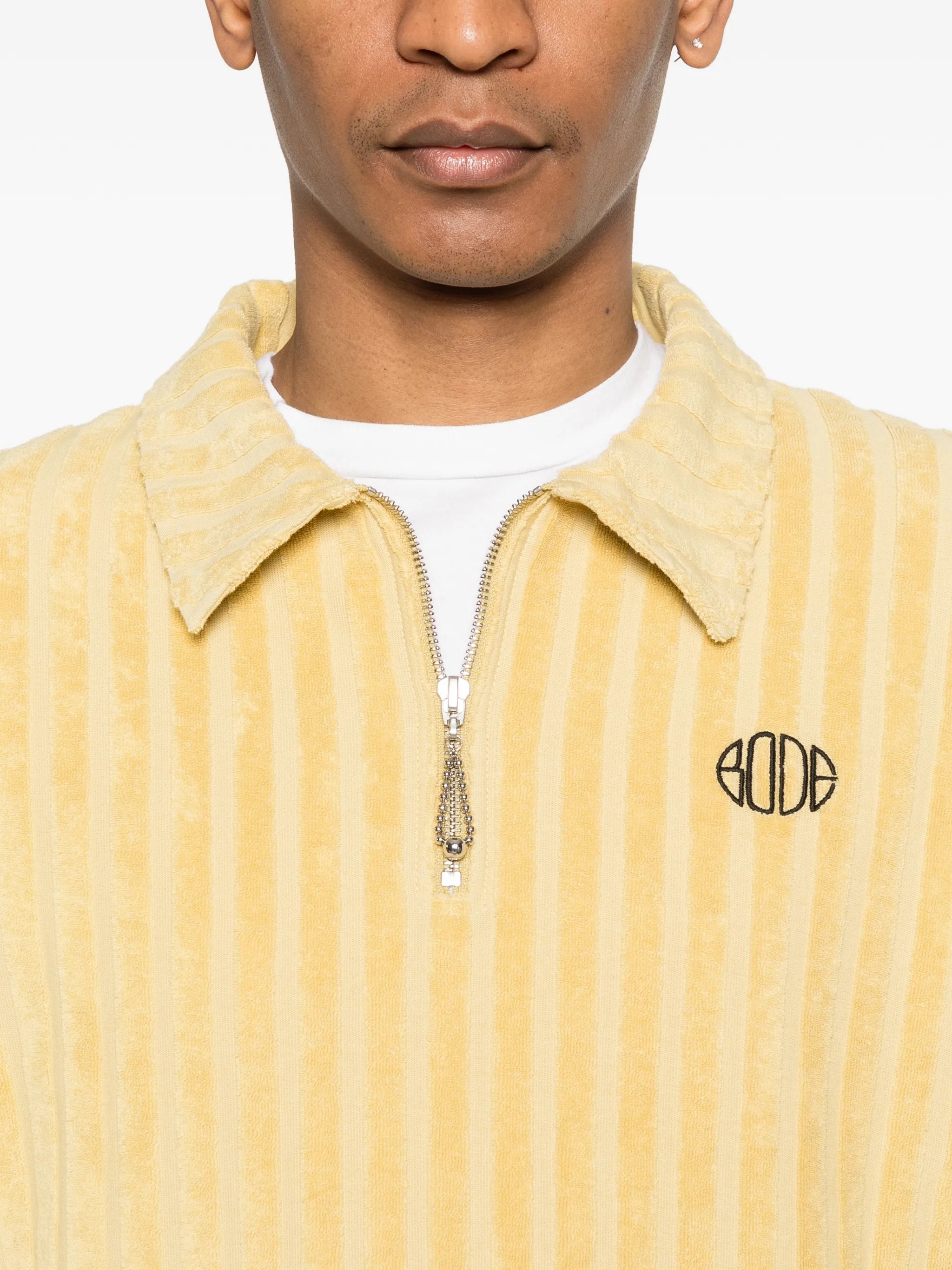 vertical stripe zip polo shirt