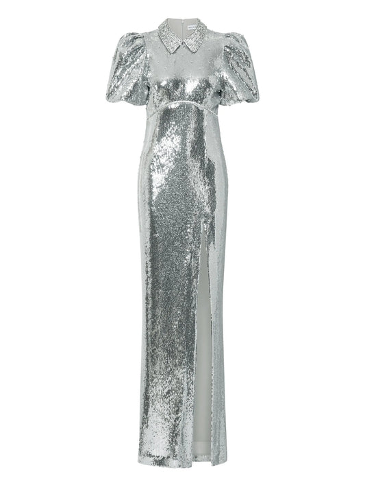Olympia short-sleeve embellished maxi dress