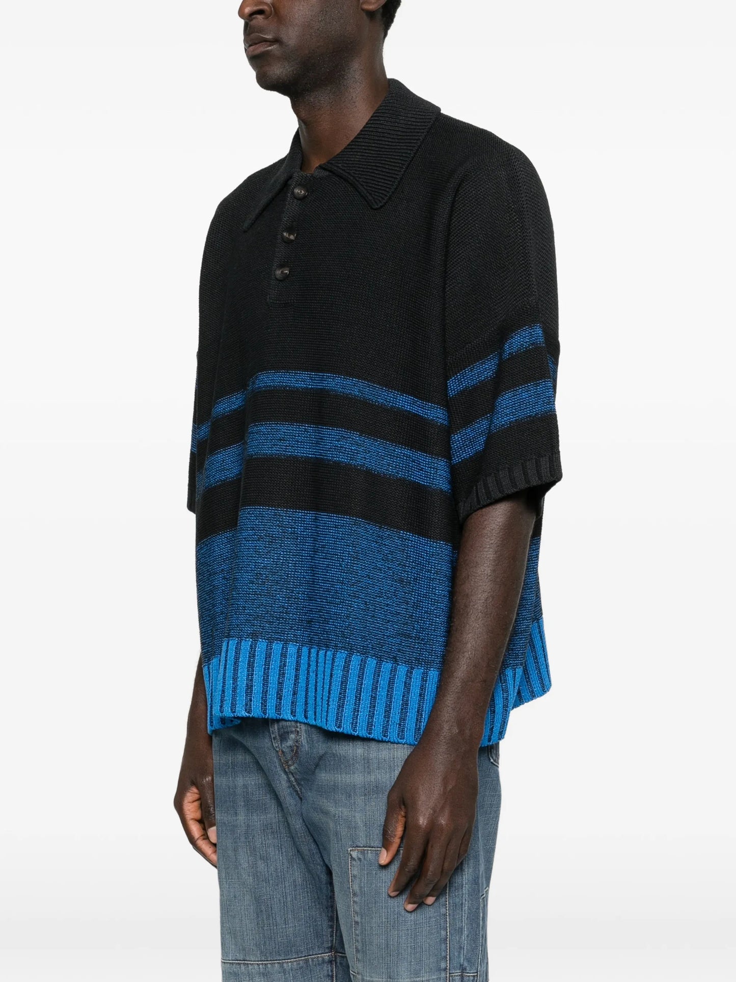 stripe button knit top