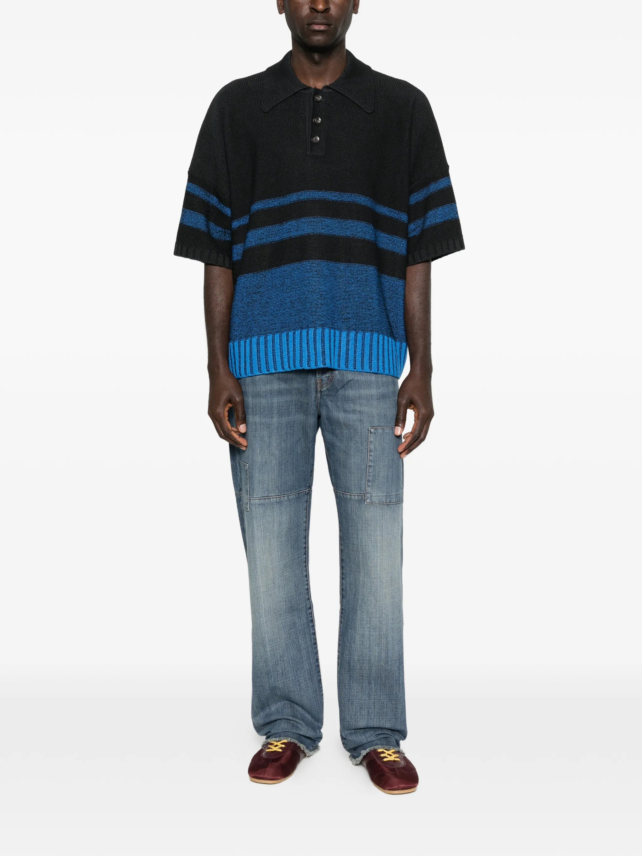 stripe button knit top