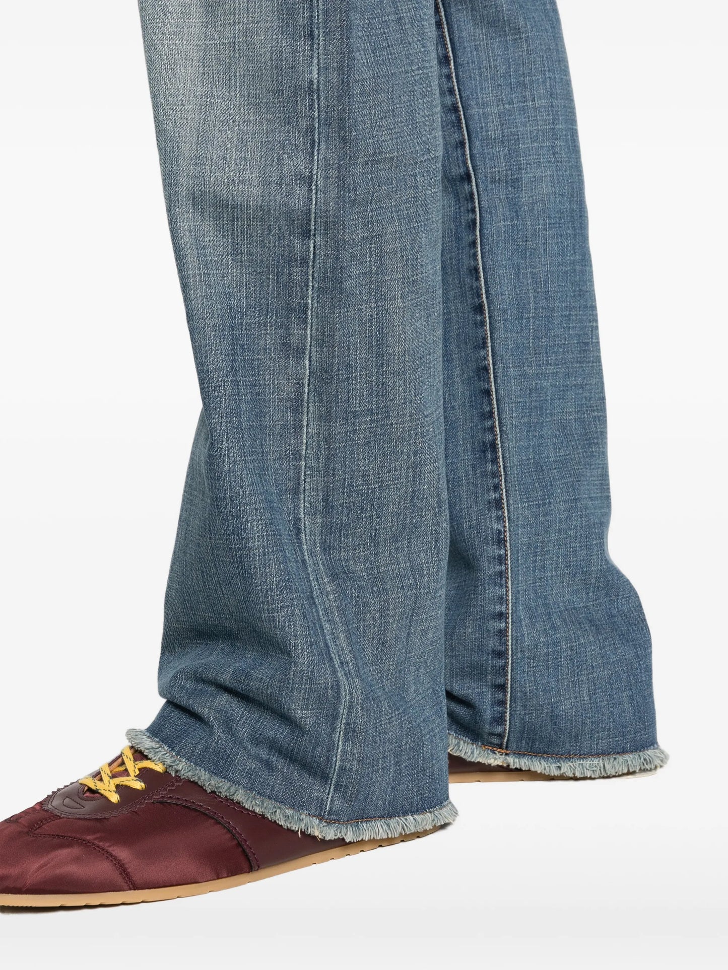 patched slub wide-leg jeans