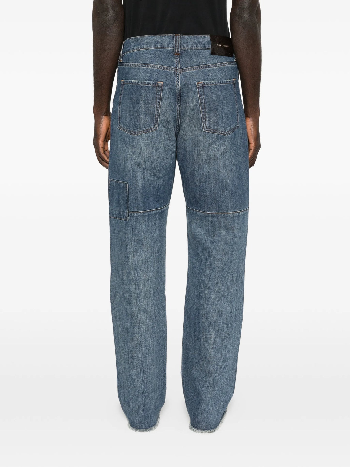 patched slub wide-leg jeans