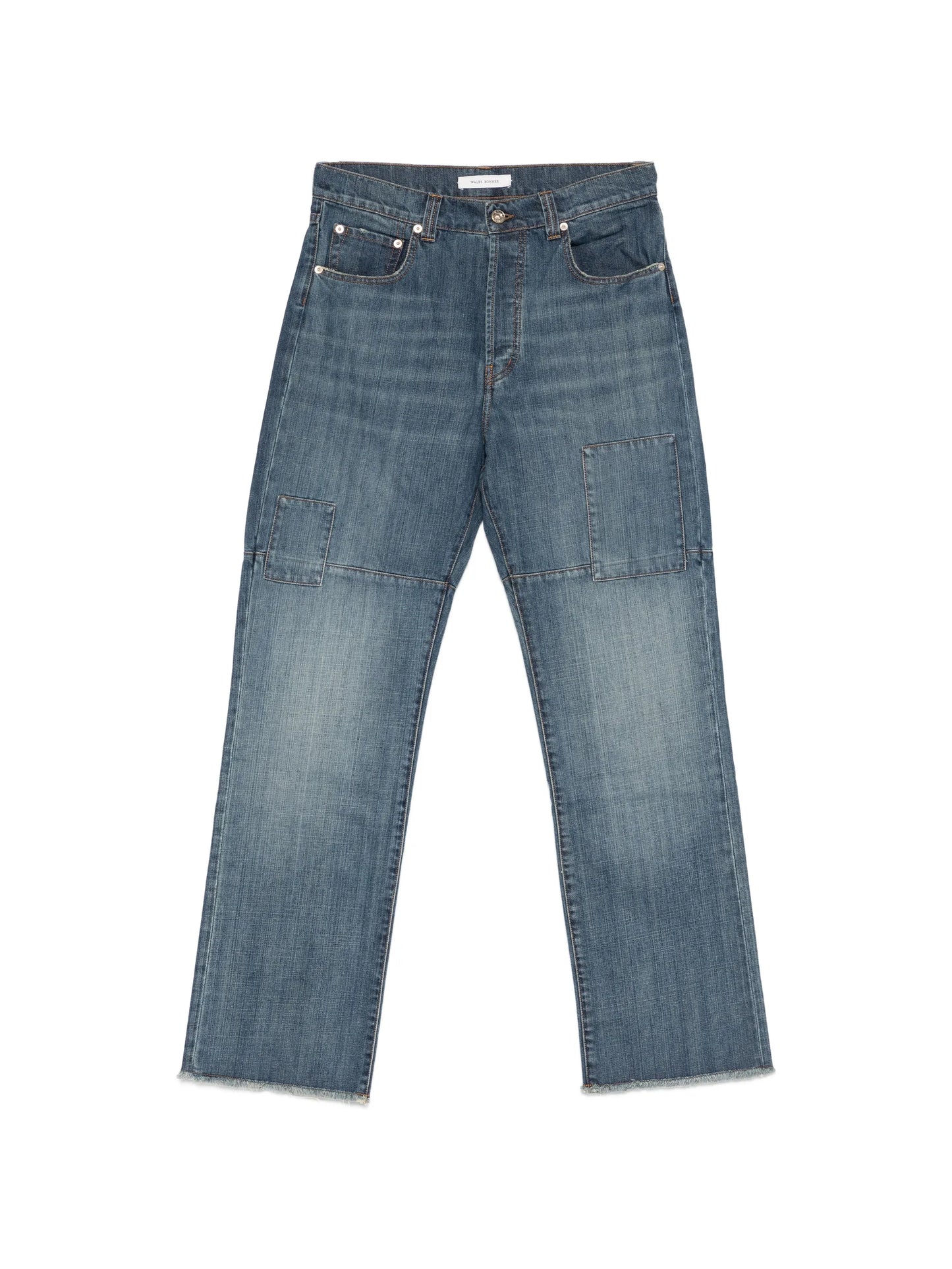 patched slub wide-leg jeans