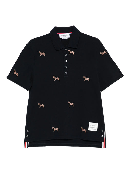 pique horse-embroidery polo shirt
