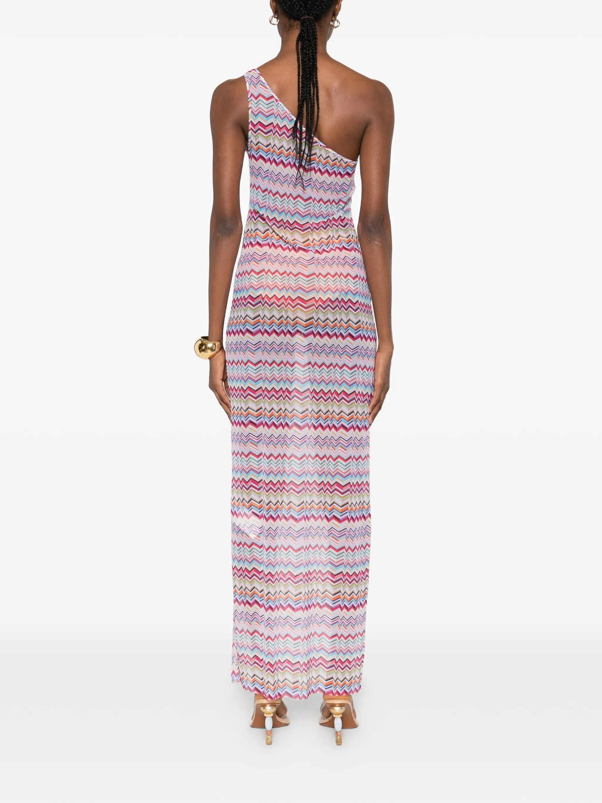 one-shoulder chevron maxi dress