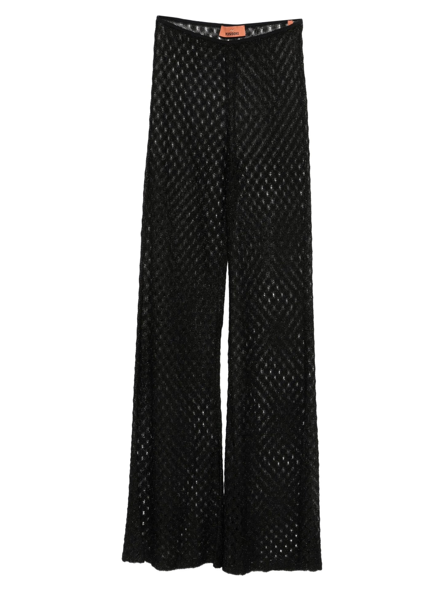 crochet-knit sheer trousers