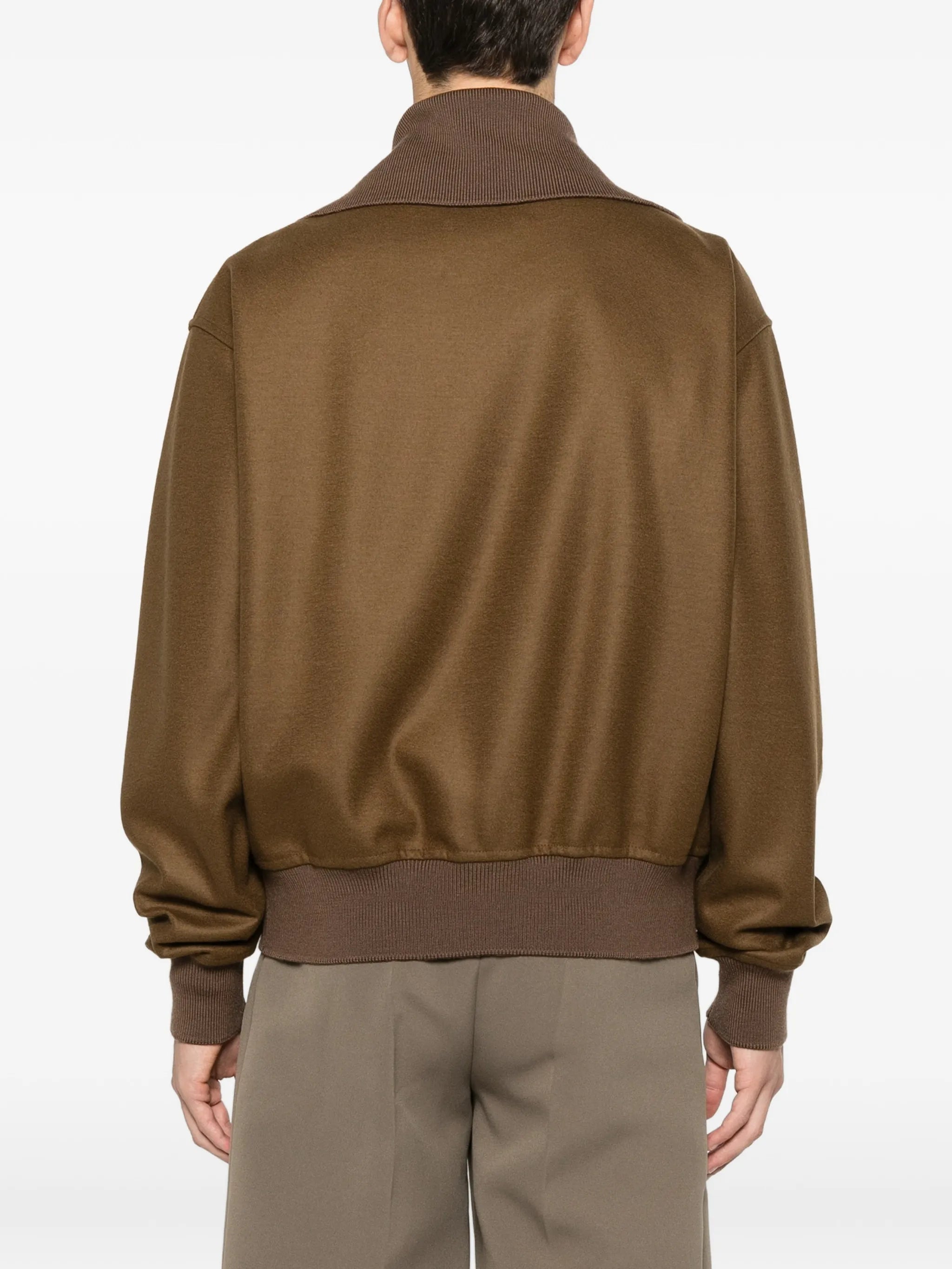 zip-up ribbed bomber jacket