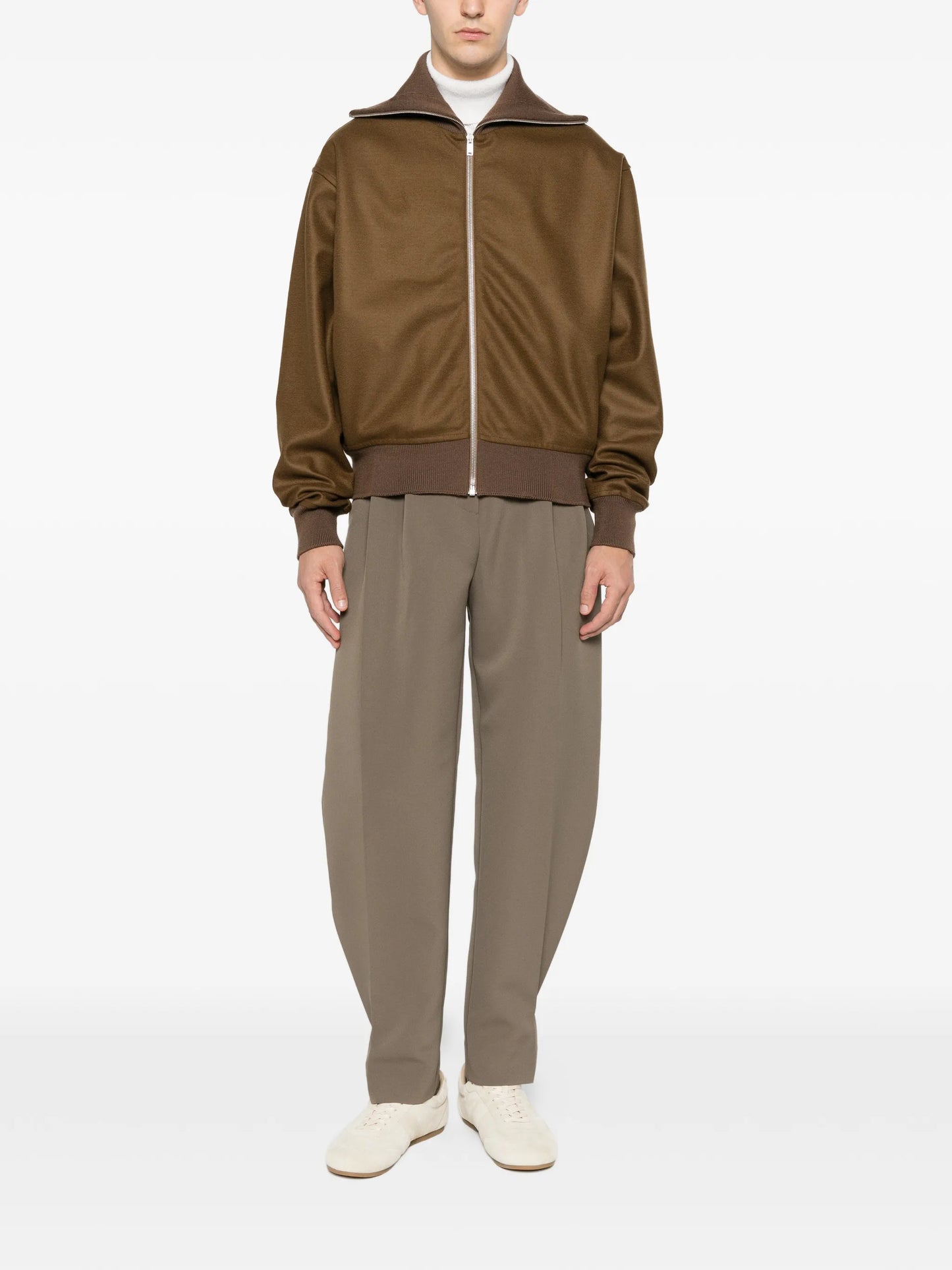 zip-up ribbed bomber jacket