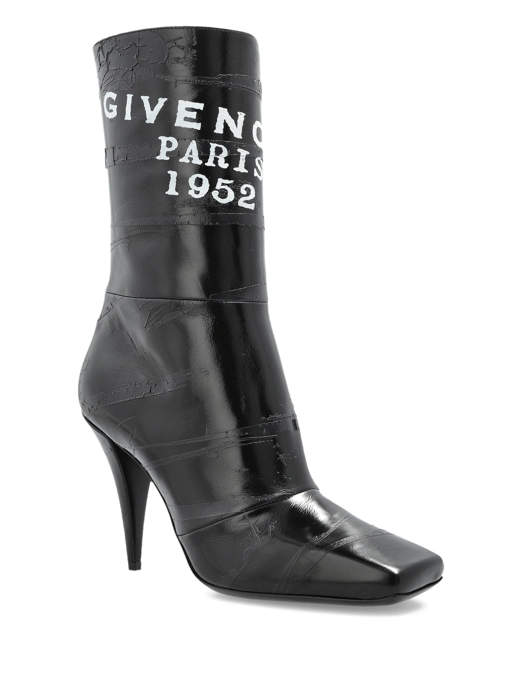 logo-print leather boots