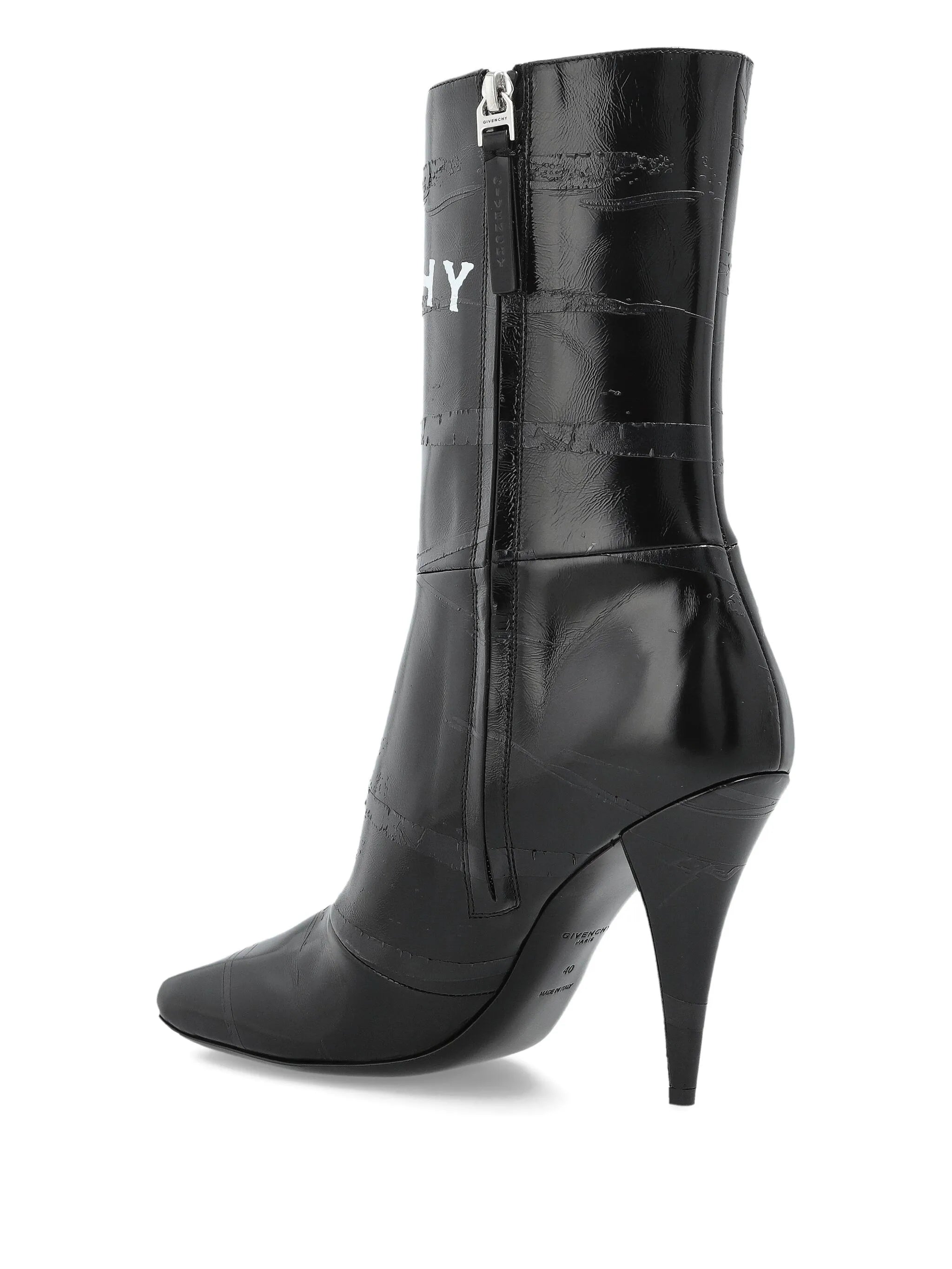 logo-print leather boots