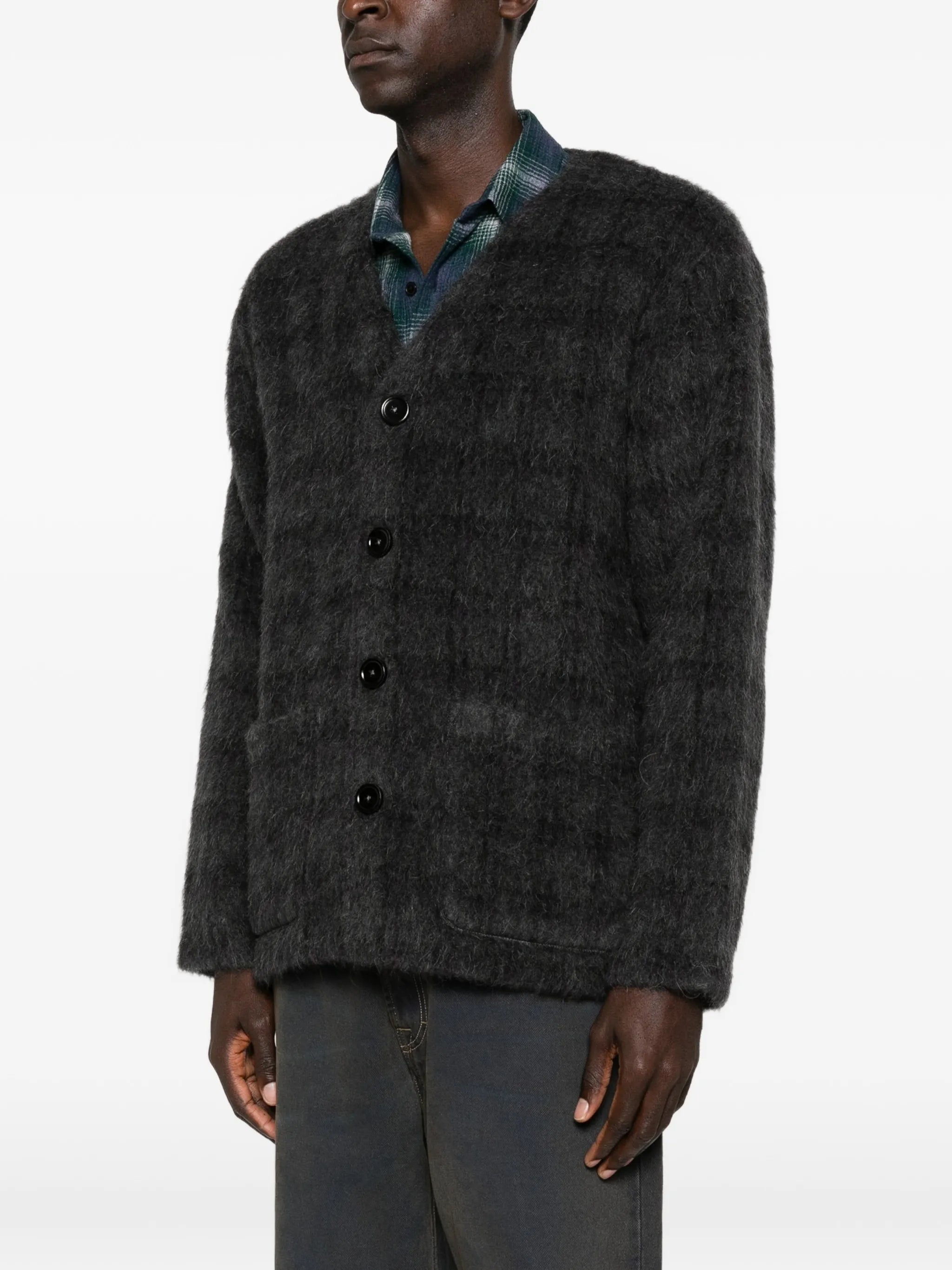 checked cardigan