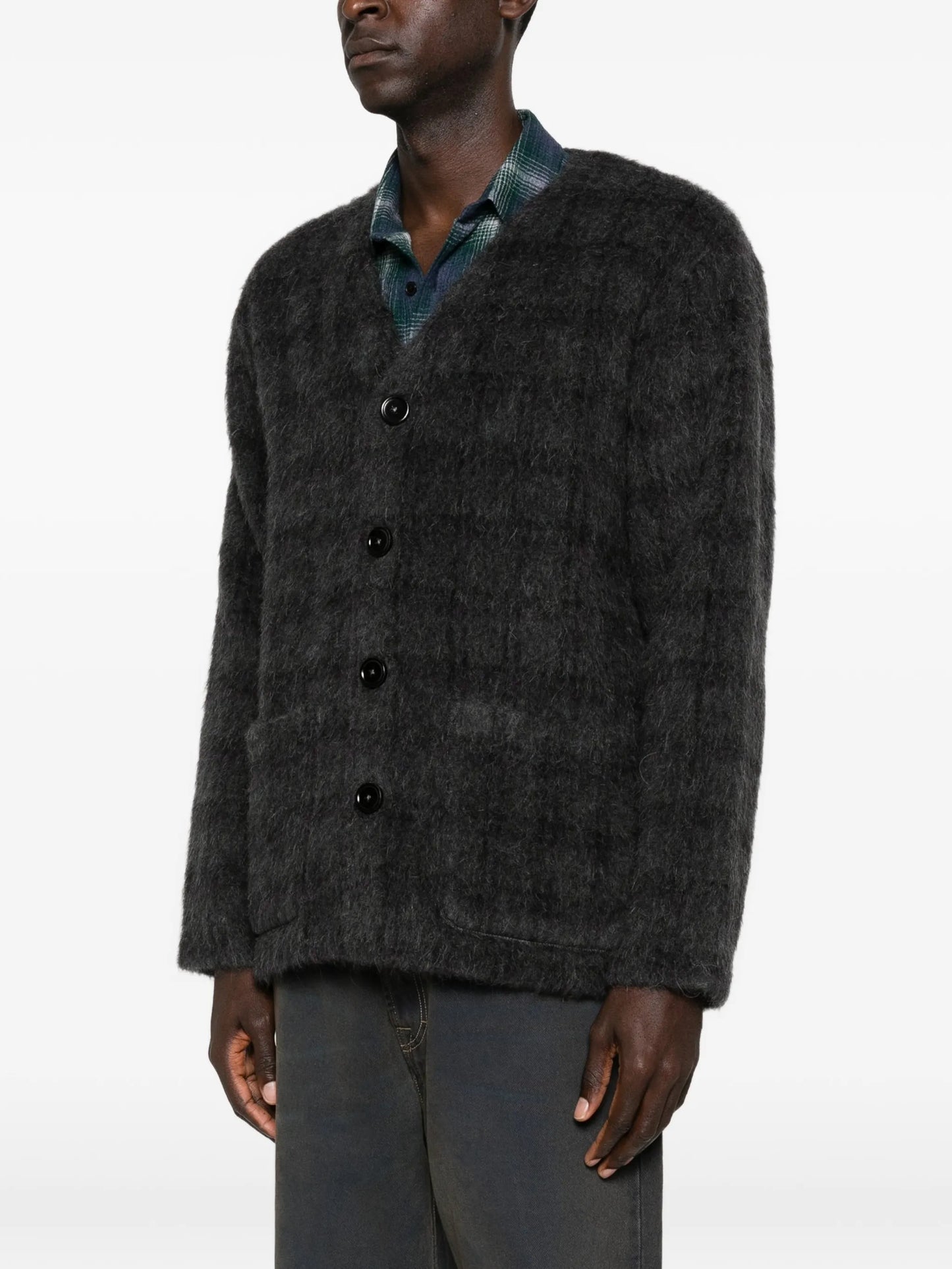 checked cardigan