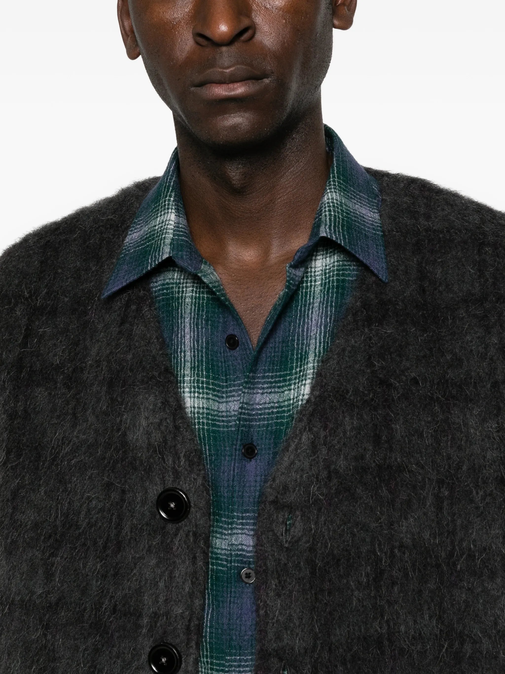 checked cardigan
