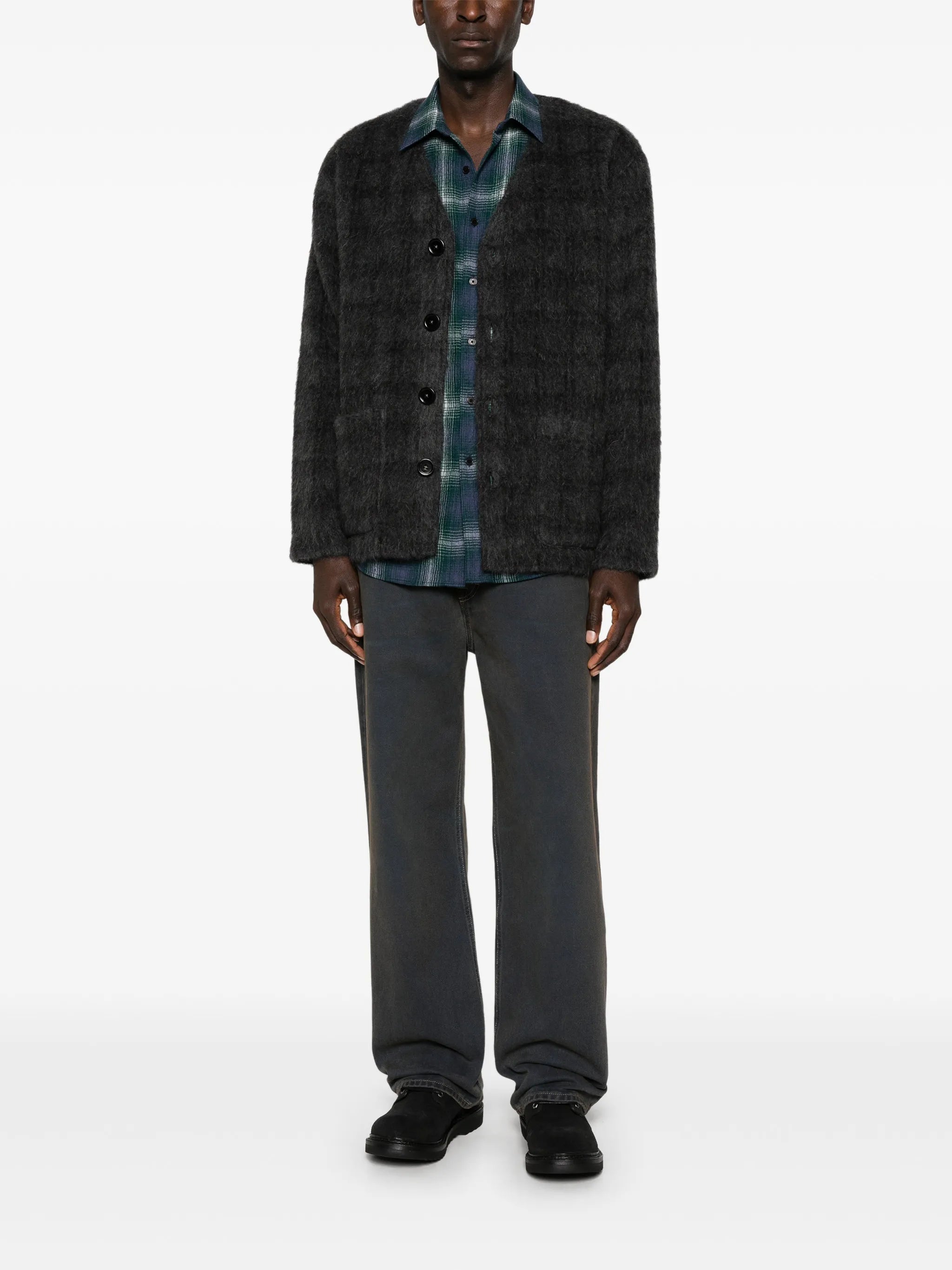 checked cardigan