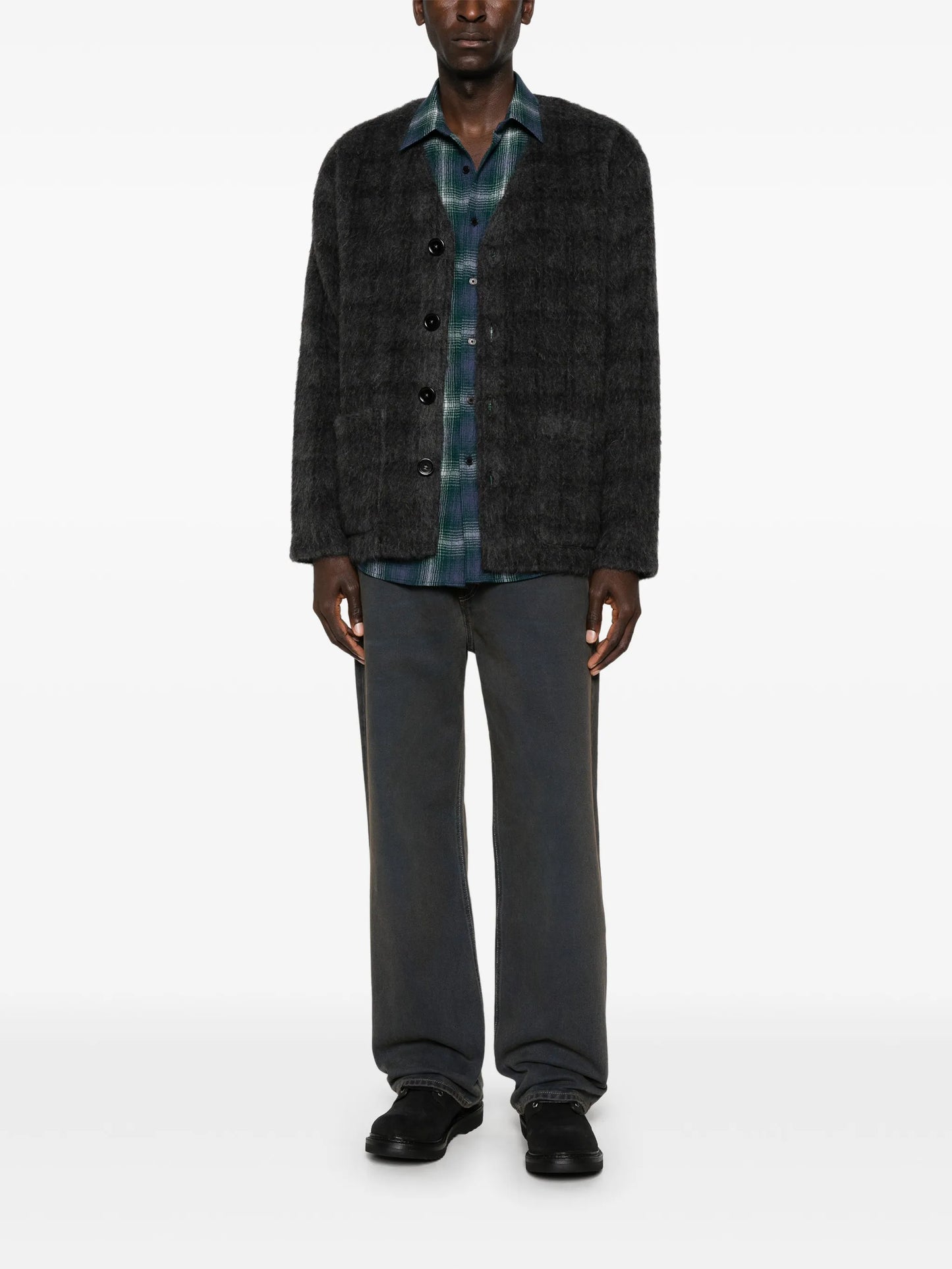 checked cardigan