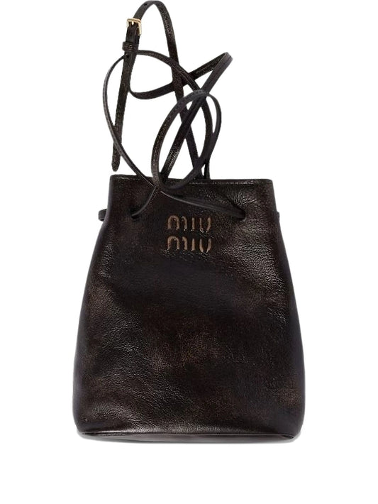aged-effect leather shoulder bag