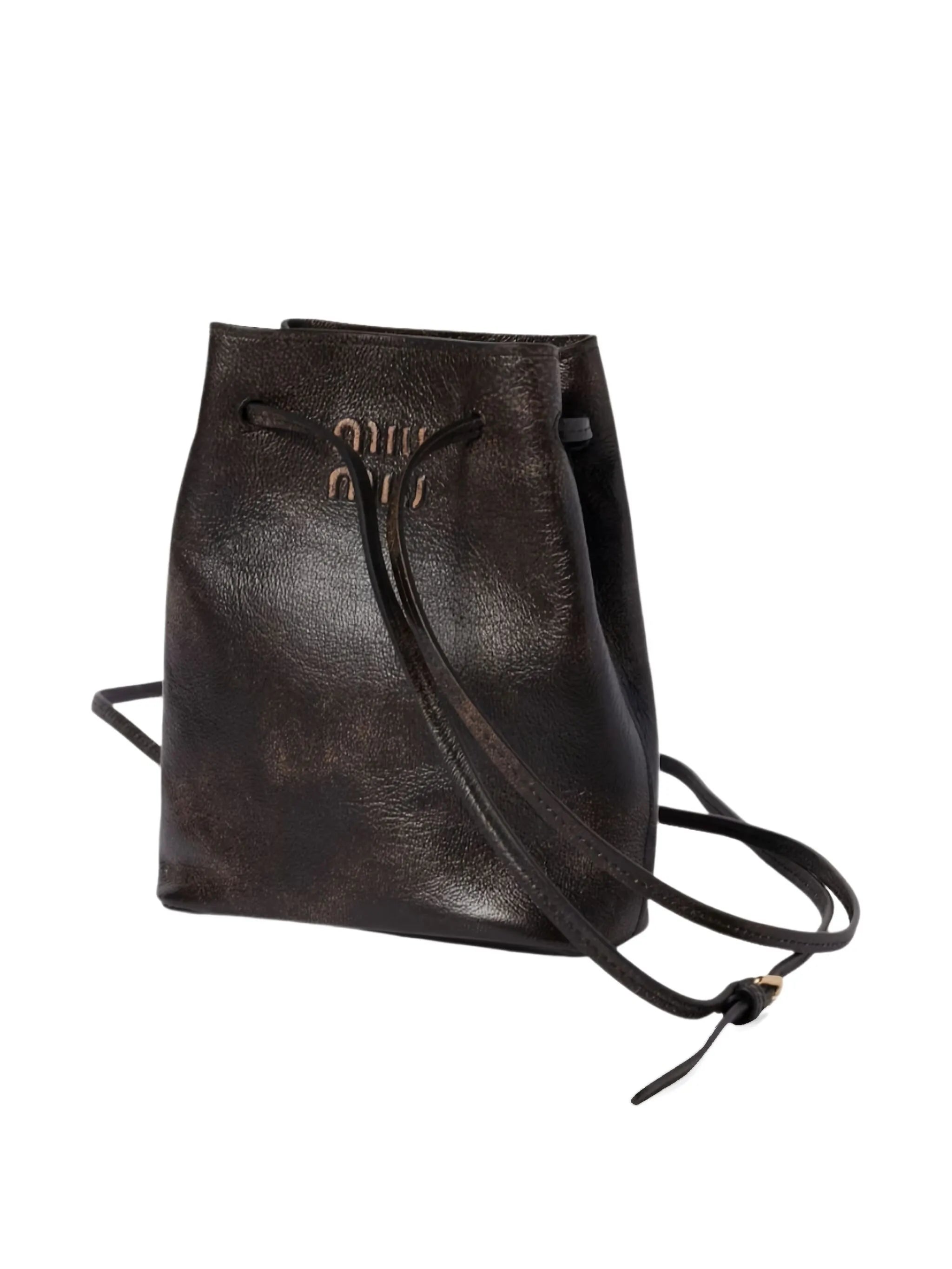aged-effect leather shoulder bag