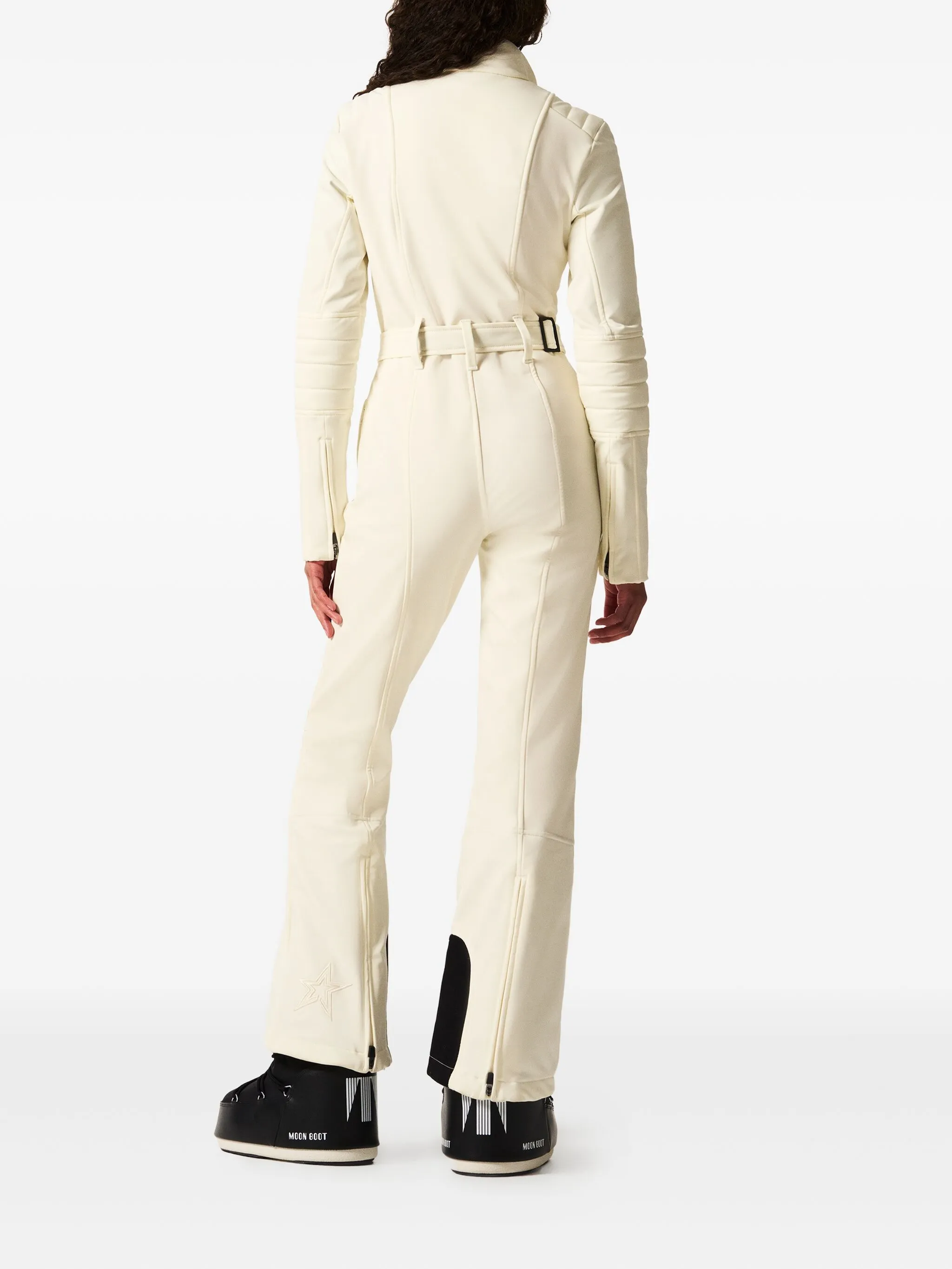 belted zip-up ski suit