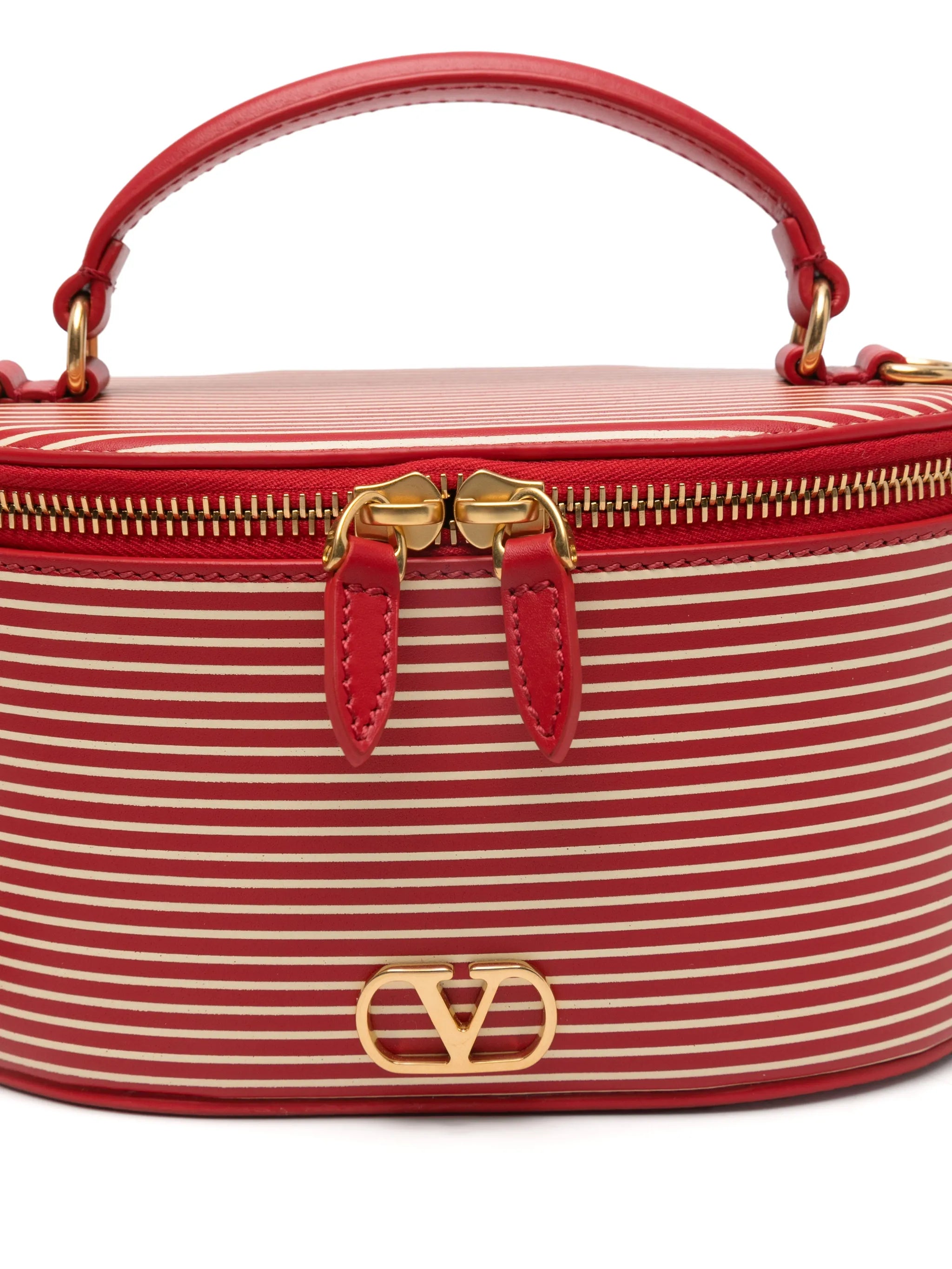 striped logo vanity bag