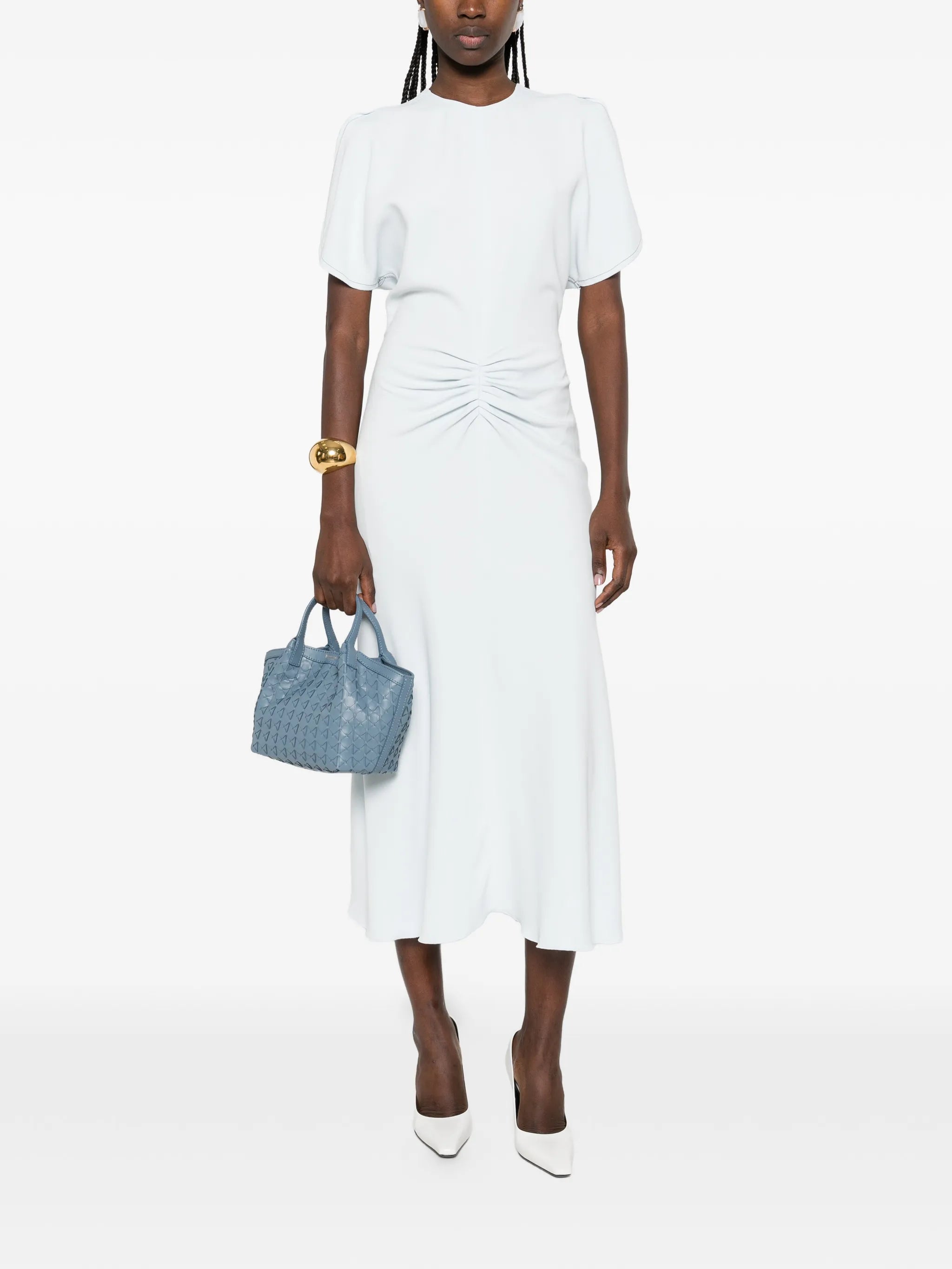 gathered-waist midi dress