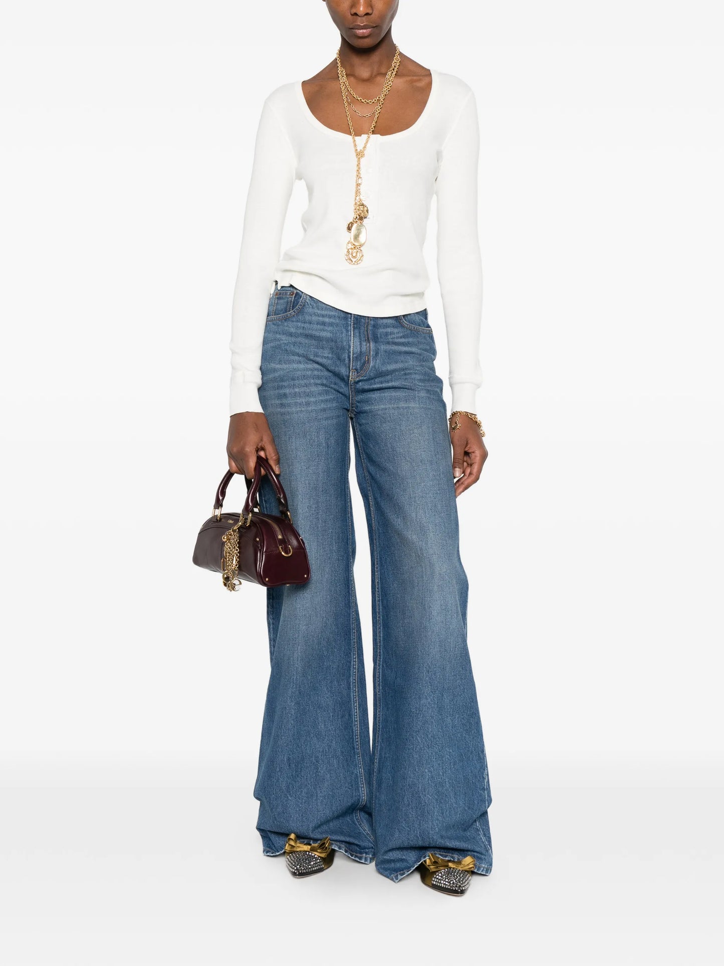 scoop-neck Henley T-shirt