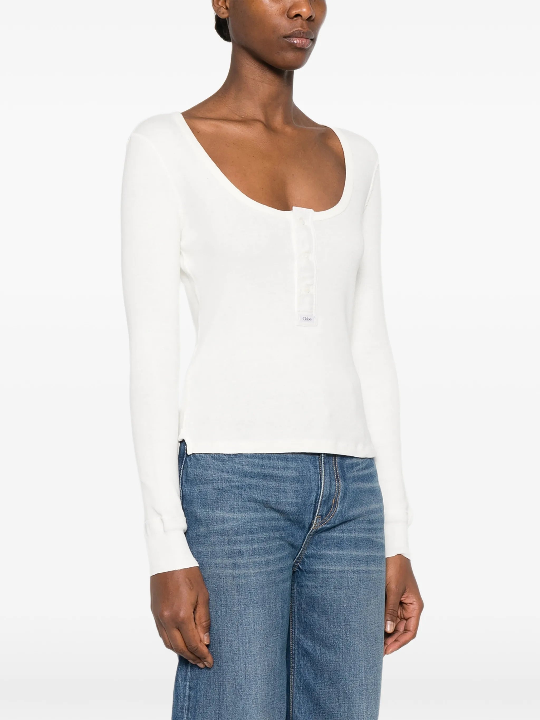 scoop-neck Henley T-shirt