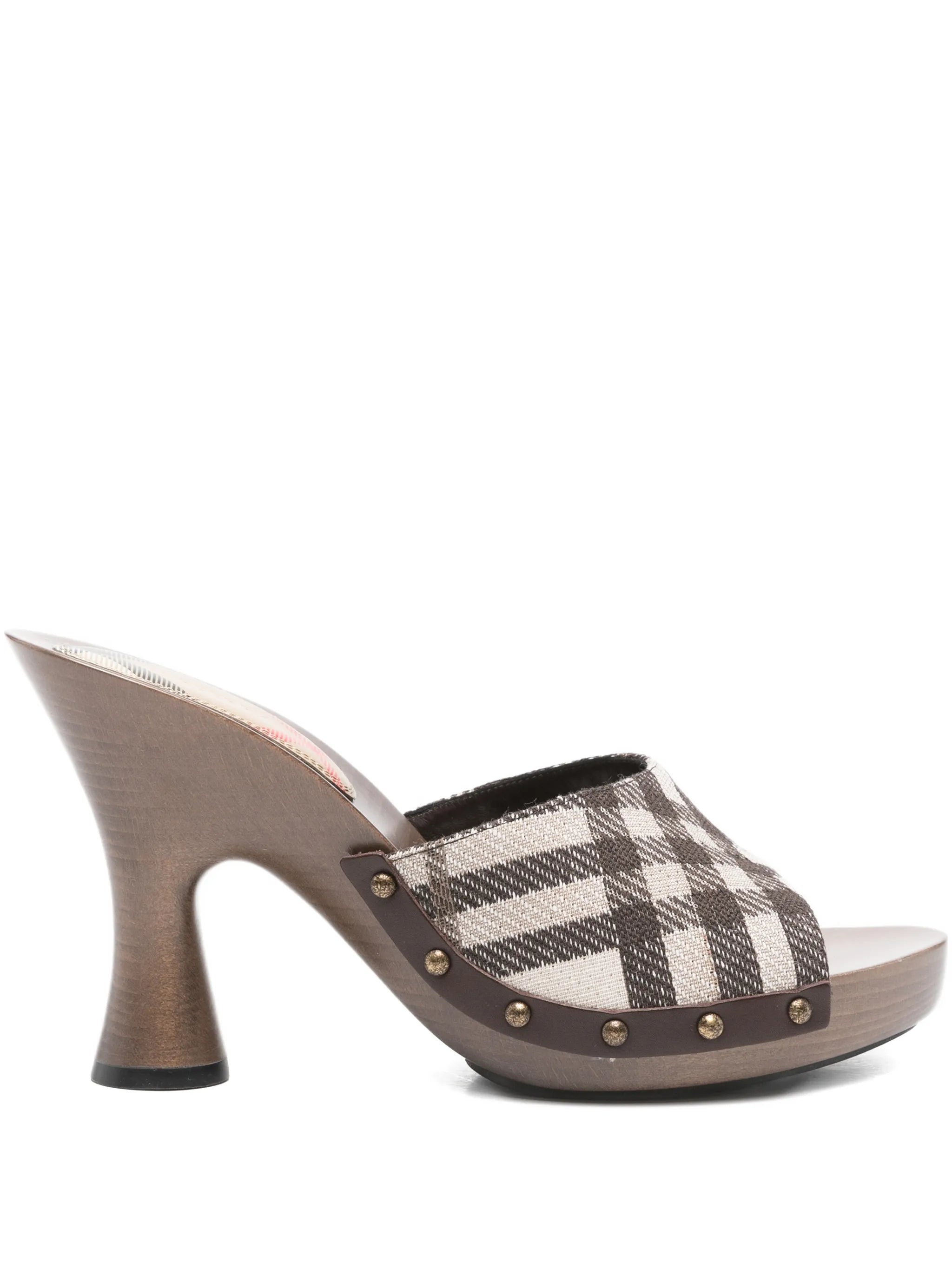 checked studded sandals