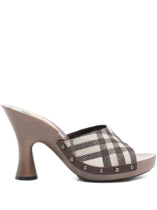 checked studded sandals
