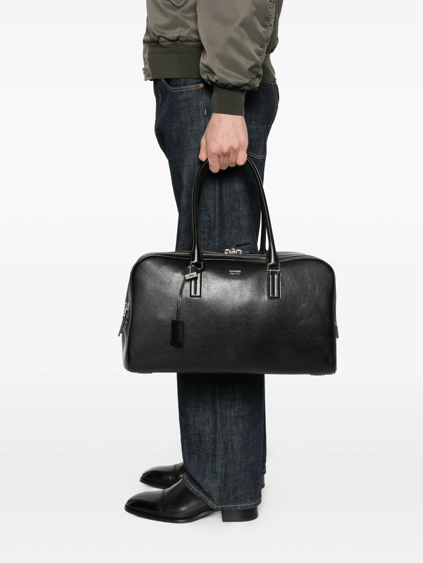 double-zip leather bowling bag