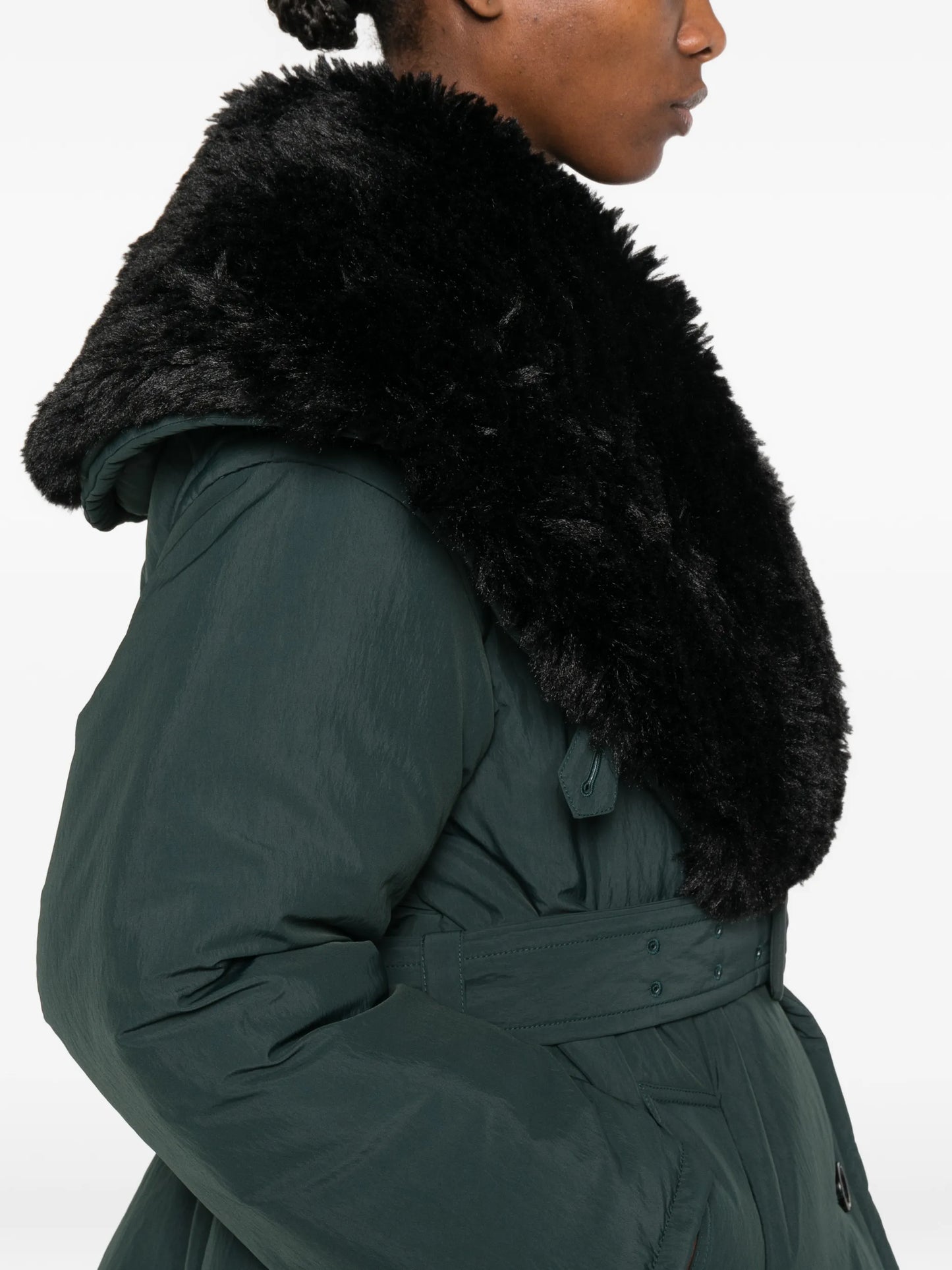 detachable faux-shearling collar belted coat