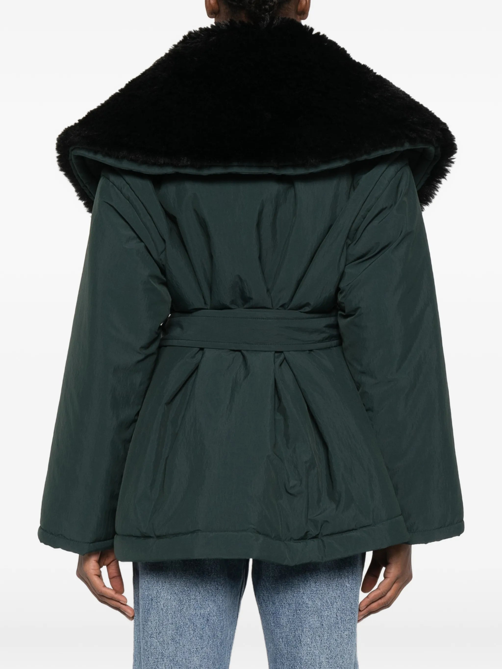detachable faux-shearling collar belted coat