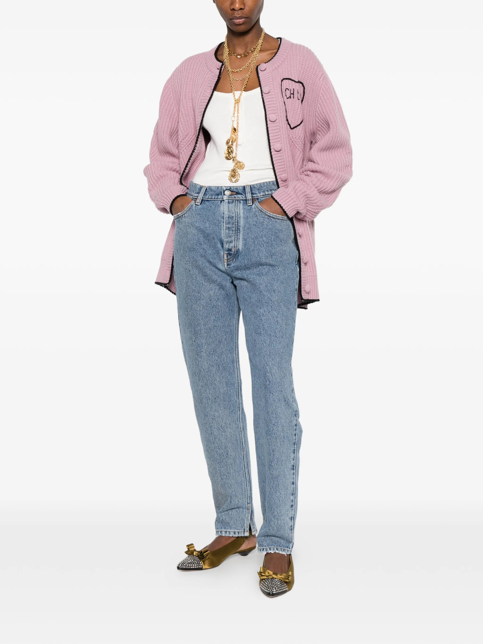 logo rib knit cardigan
