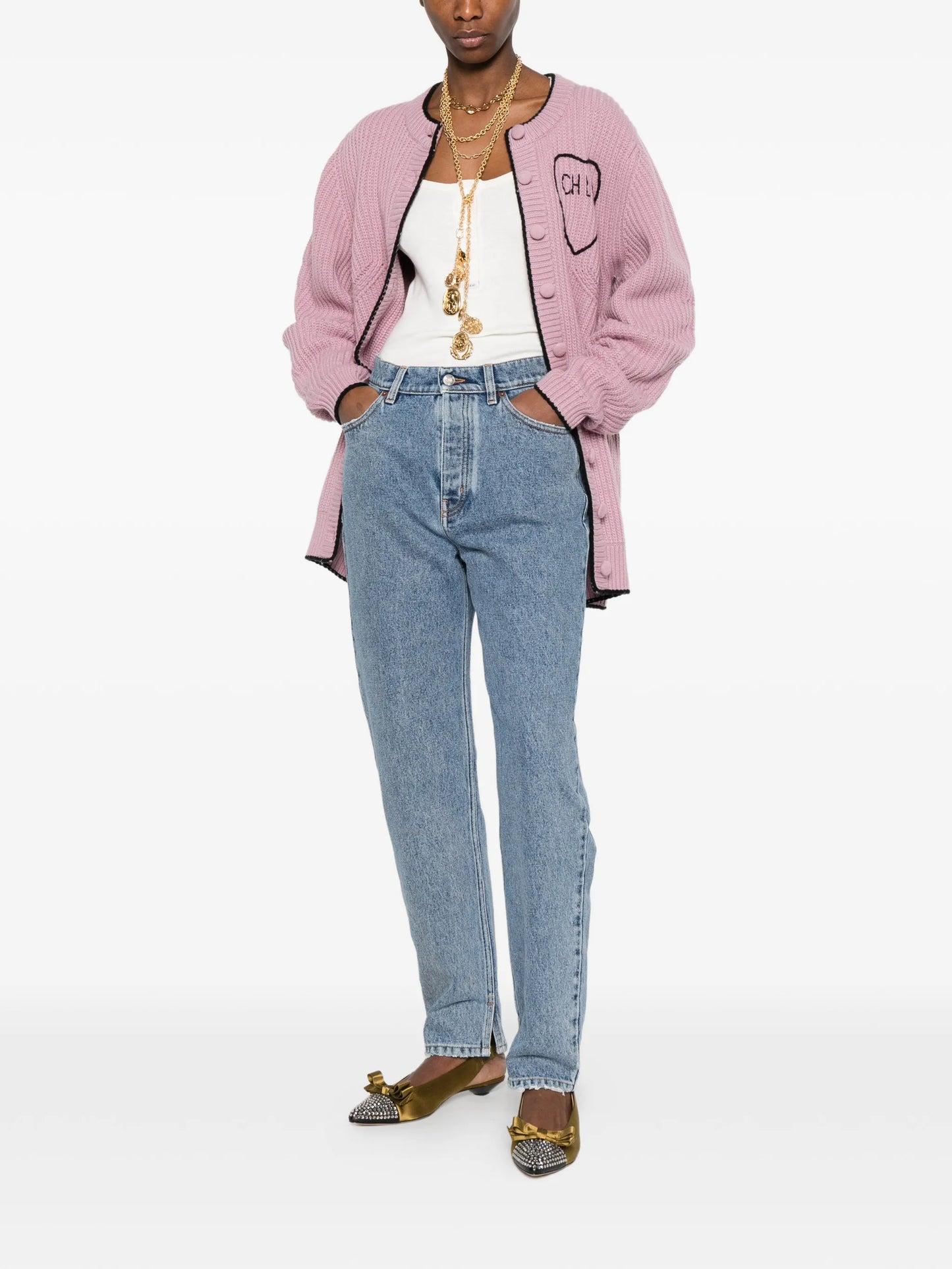 logo rib knit cardigan