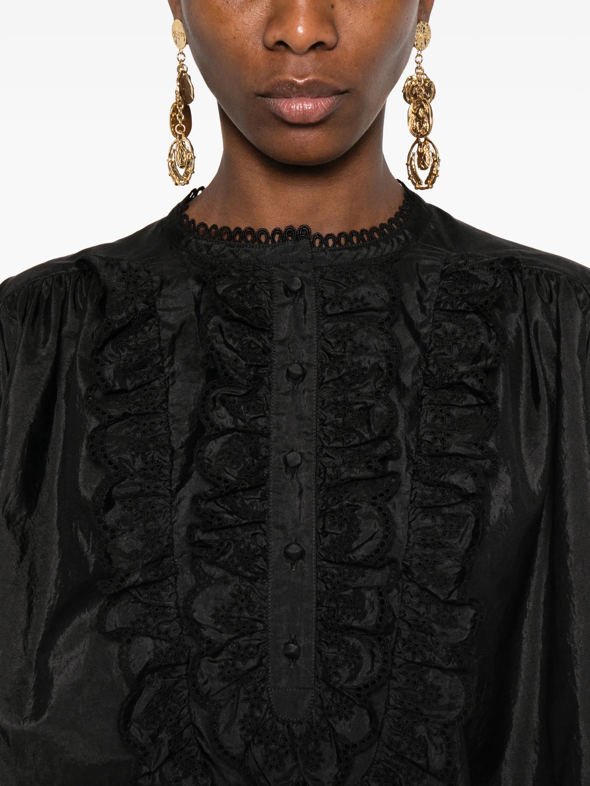 ruffled bib blouse
