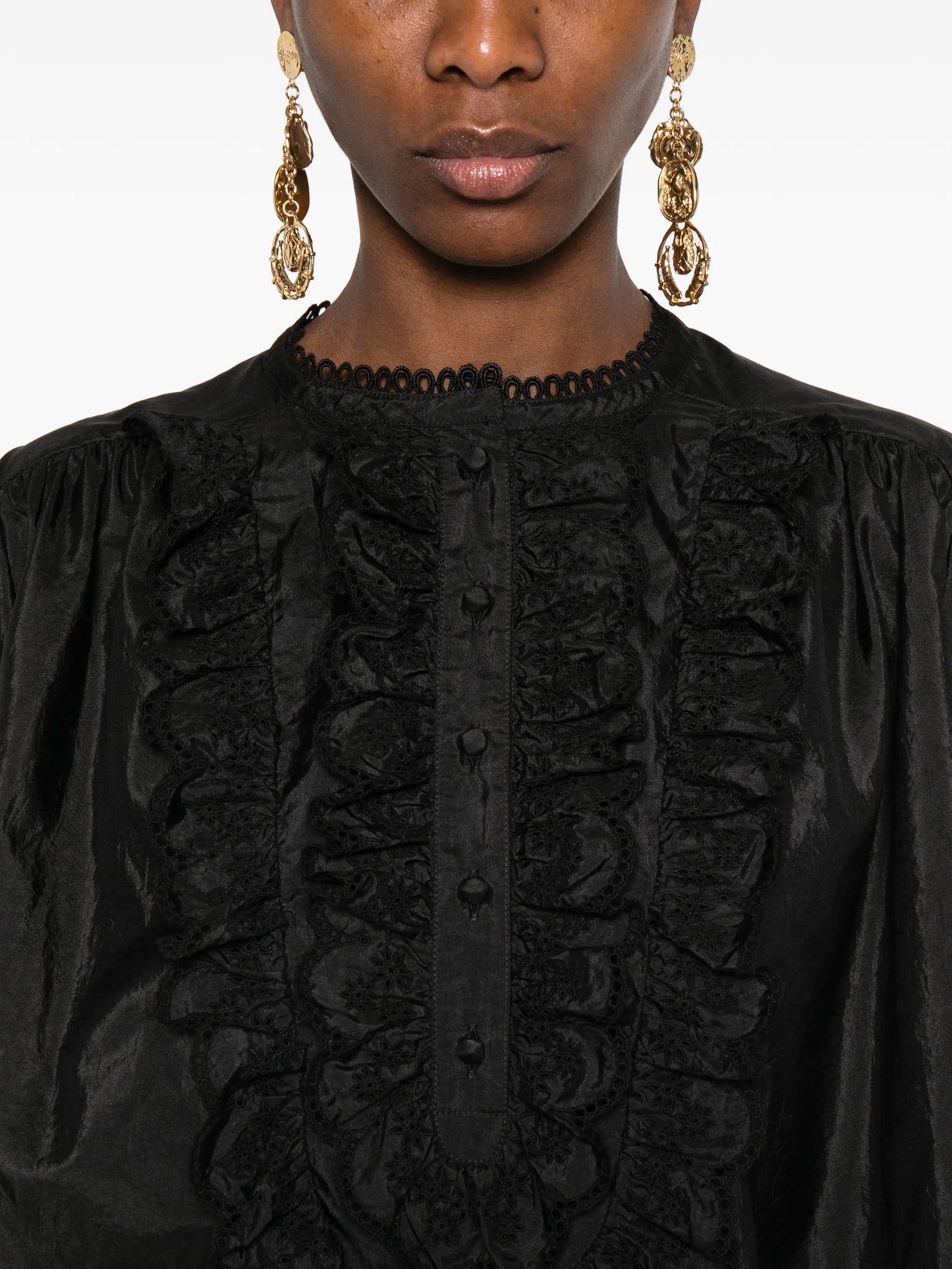 ruffled bib blouse