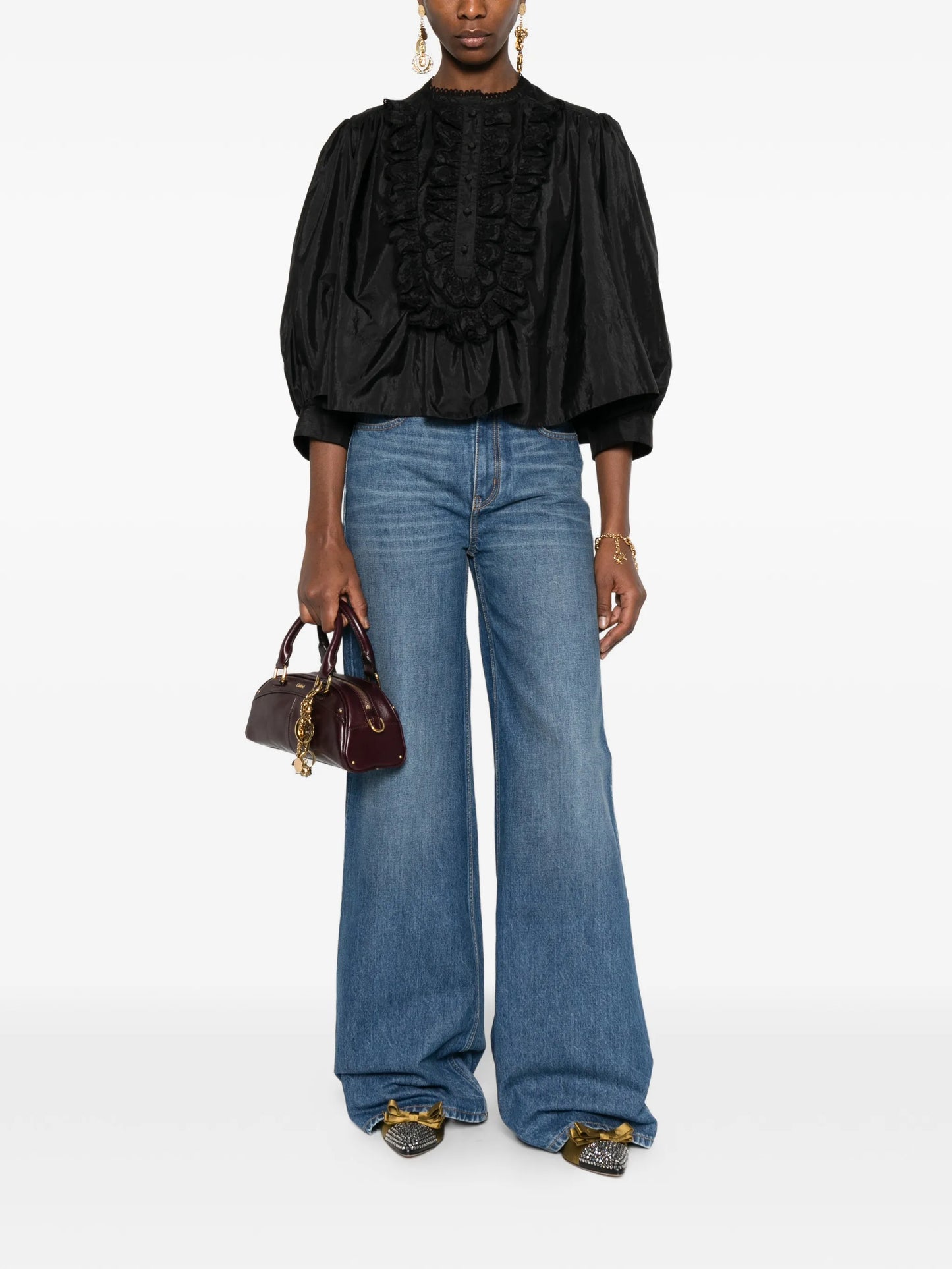 ruffled bib blouse