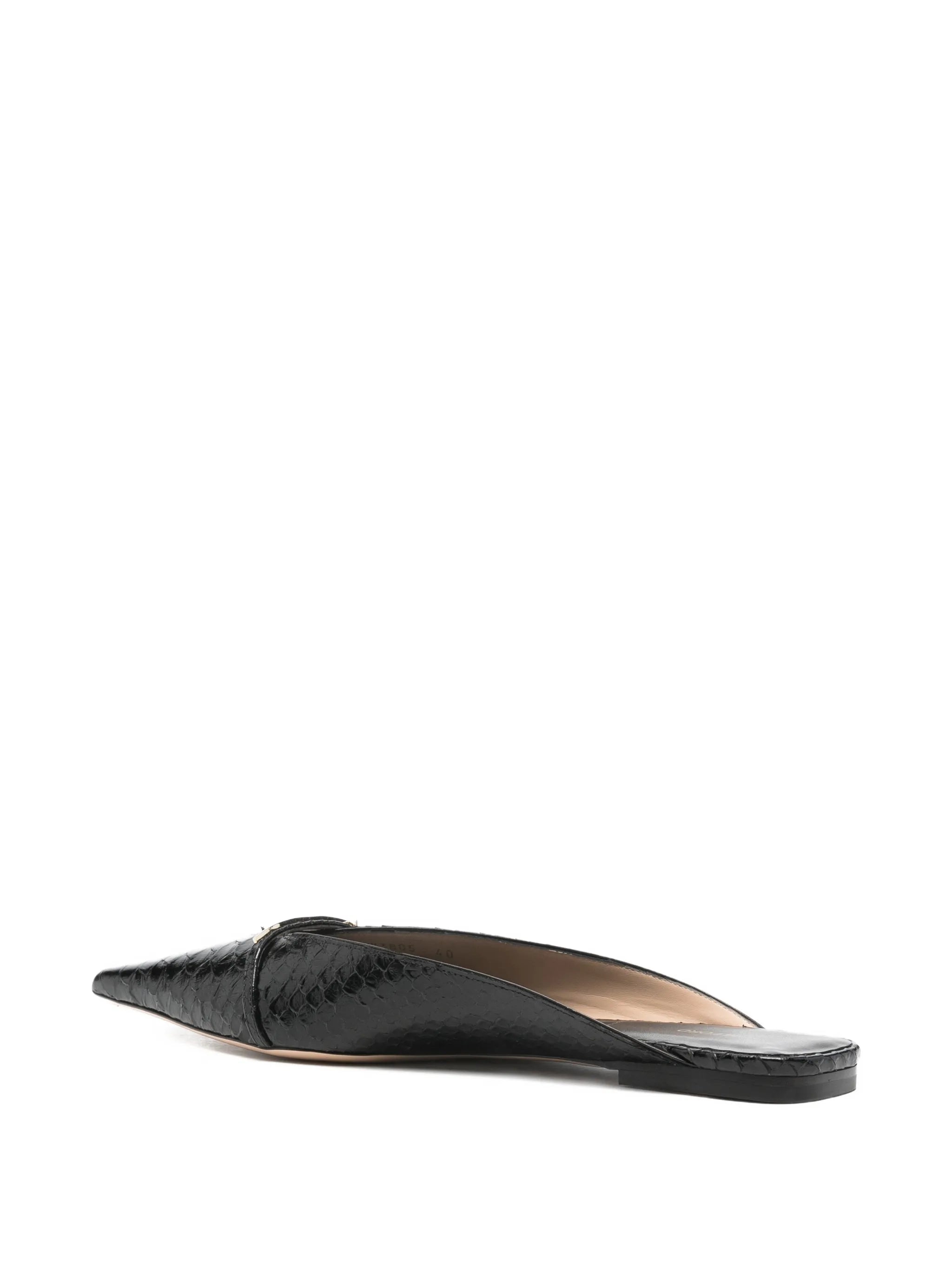 python-effect pointed-toe mules
