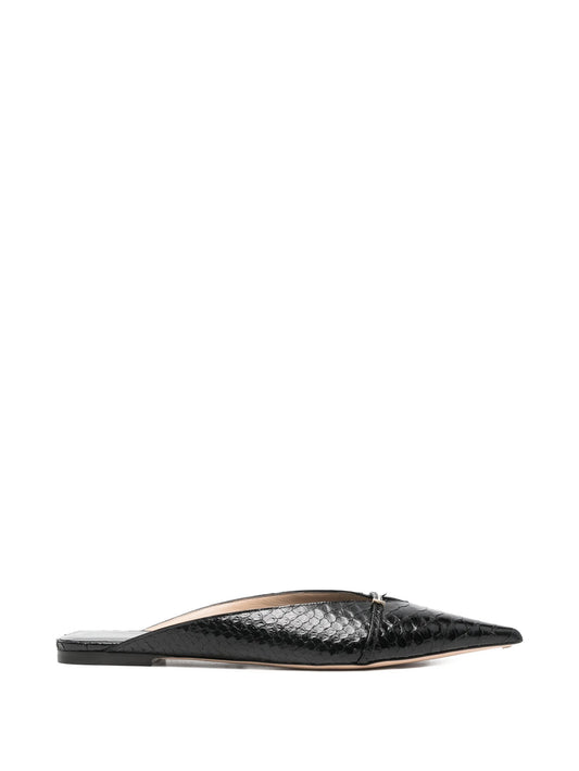 python-effect pointed-toe mules