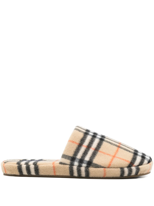 check-pattern slippers