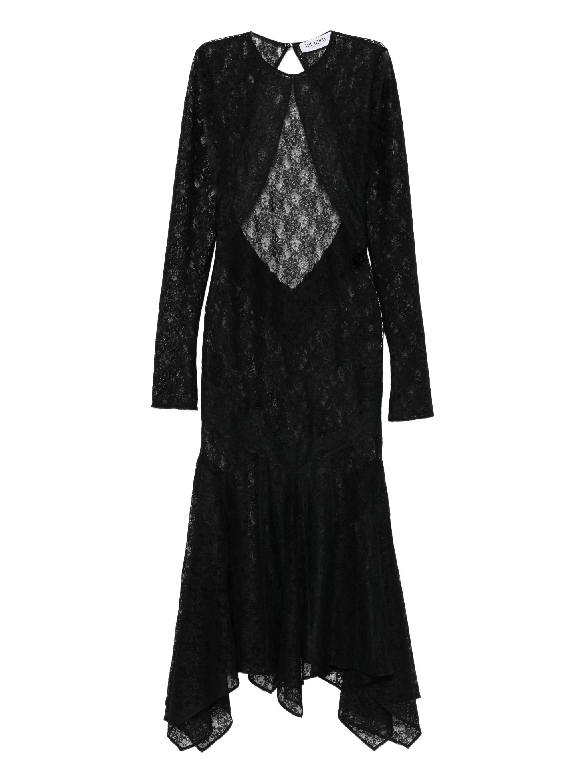 lace asymmetric-hem midi dress