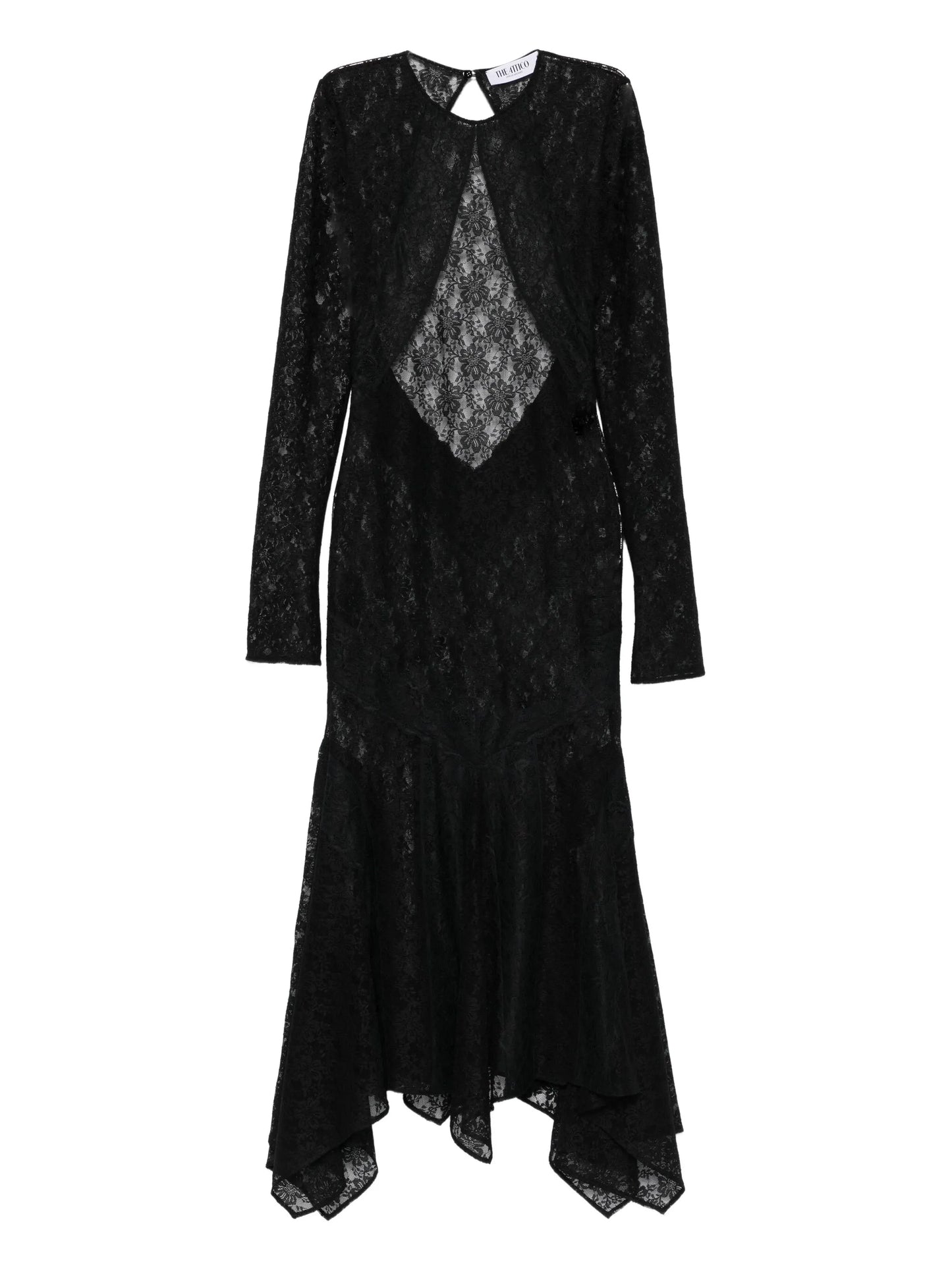lace asymmetric-hem midi dress
