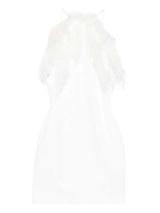 feather-trim mini dress