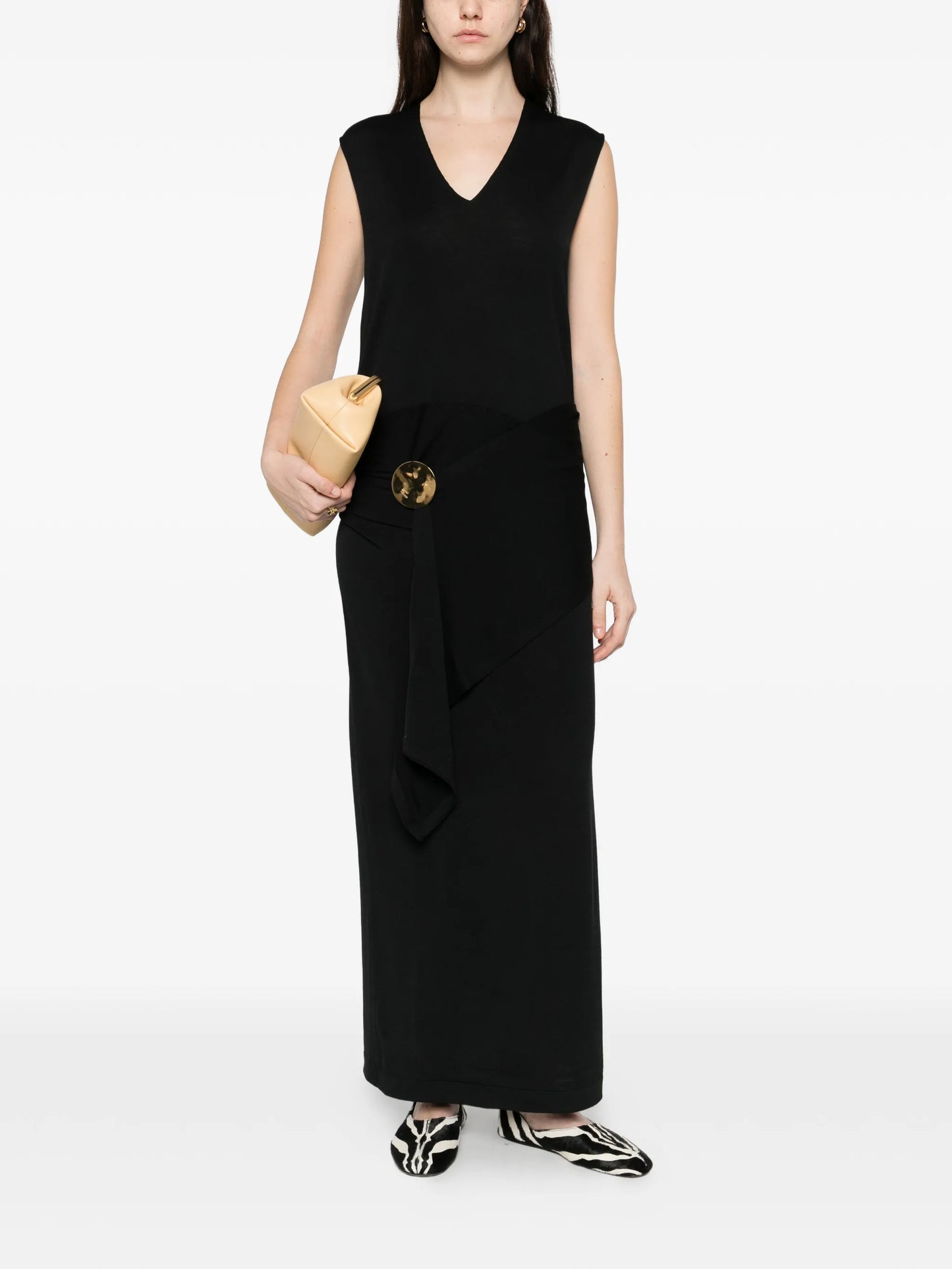 V-neck draped maxi dress
