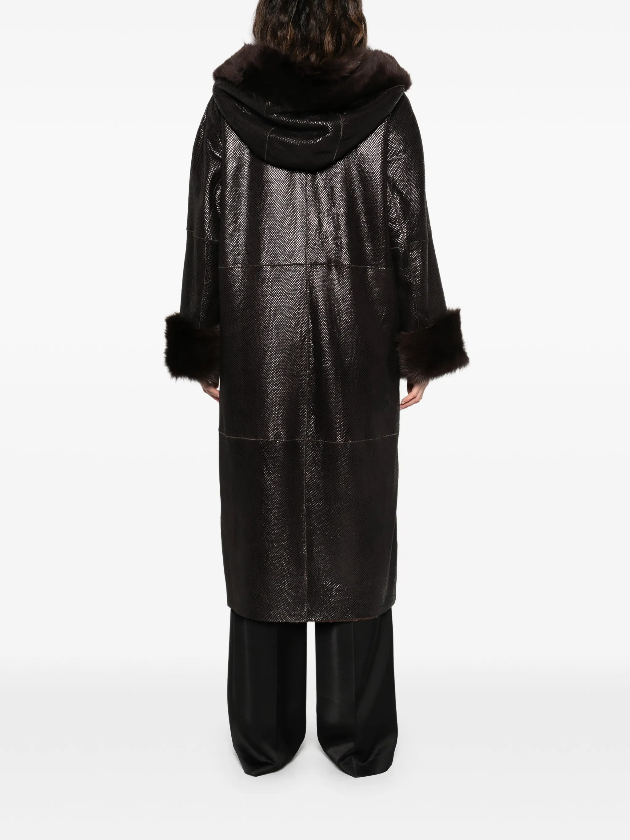 Gancin fur collar leather coat