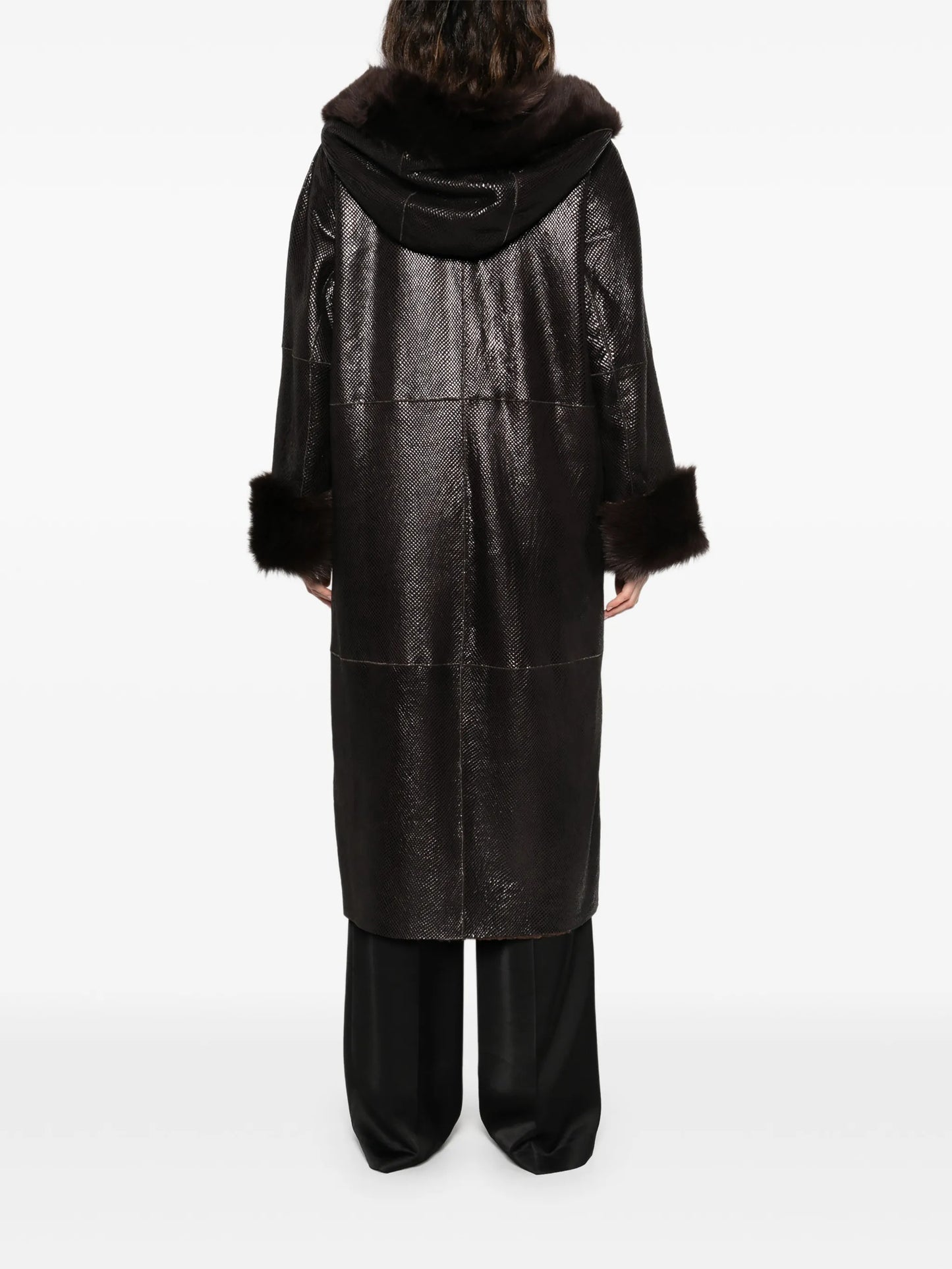 Gancin fur collar leather coat