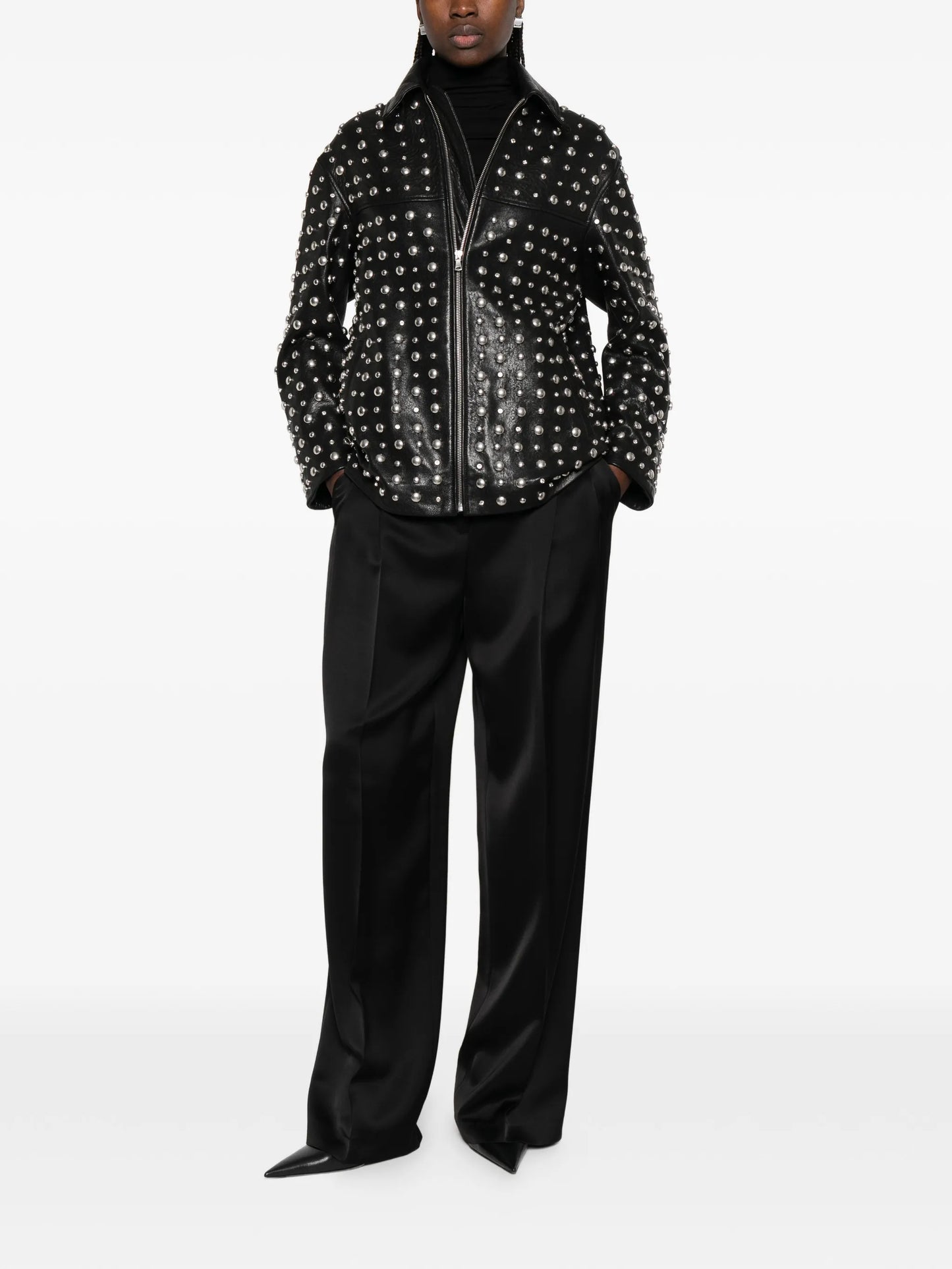 studded zip leather jacket