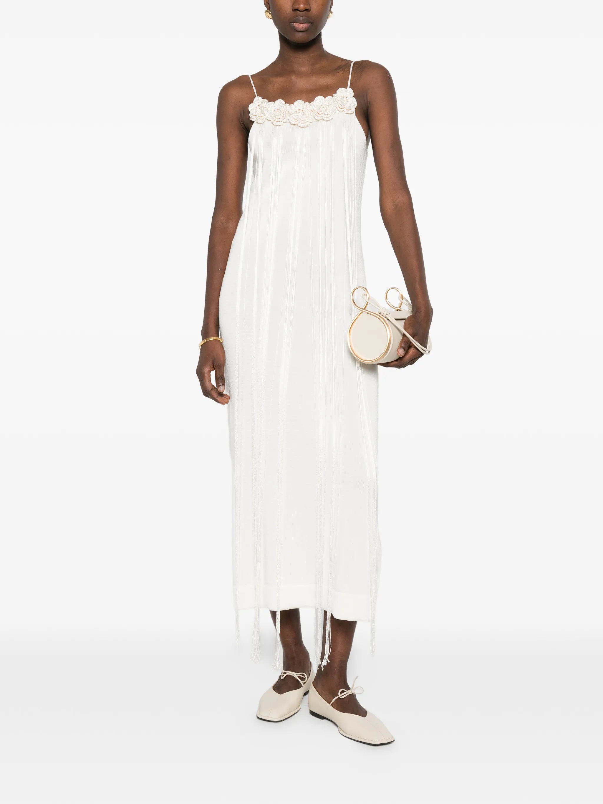 crochet floral slip midi dress