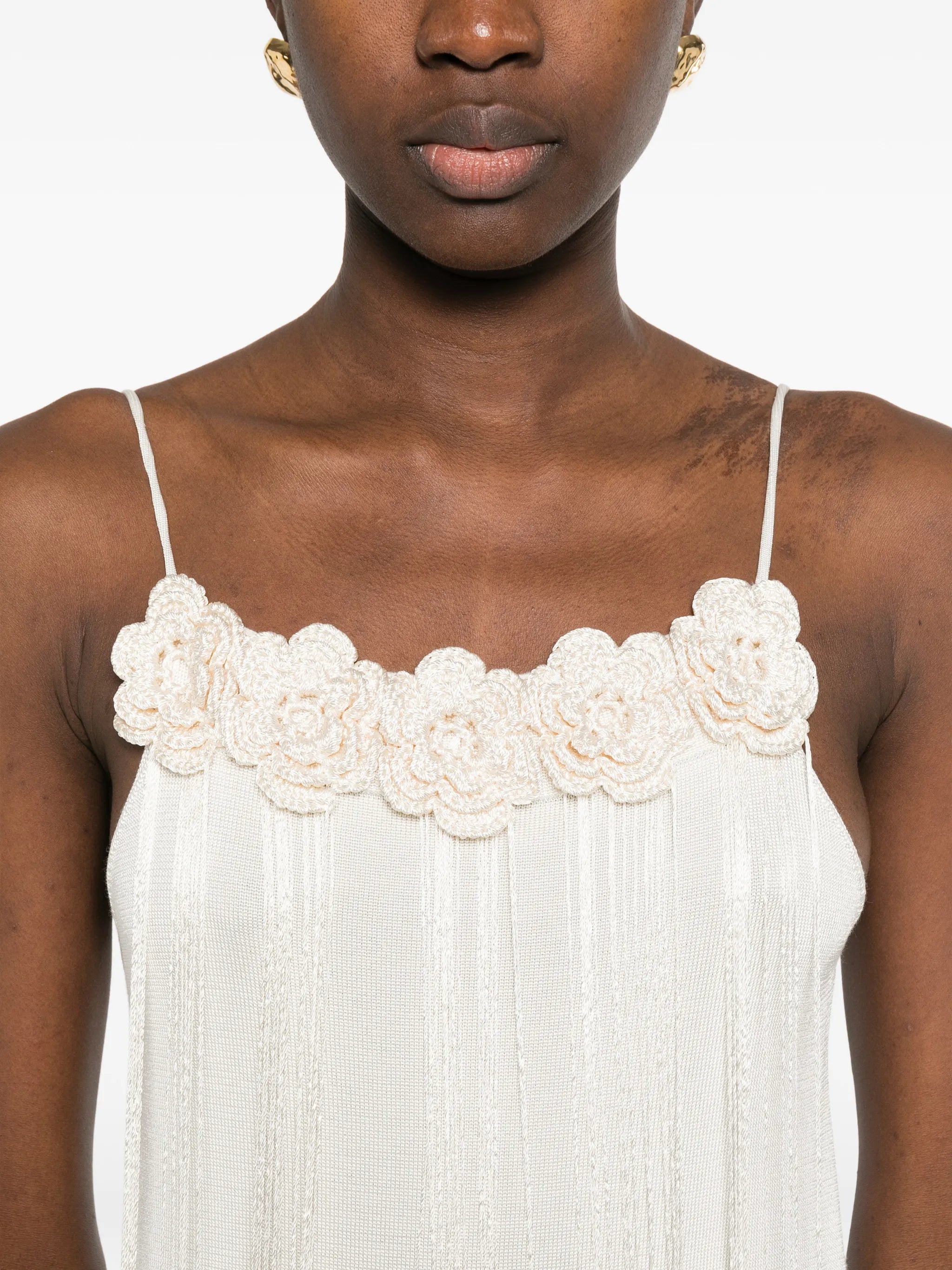 crochet floral slip midi dress