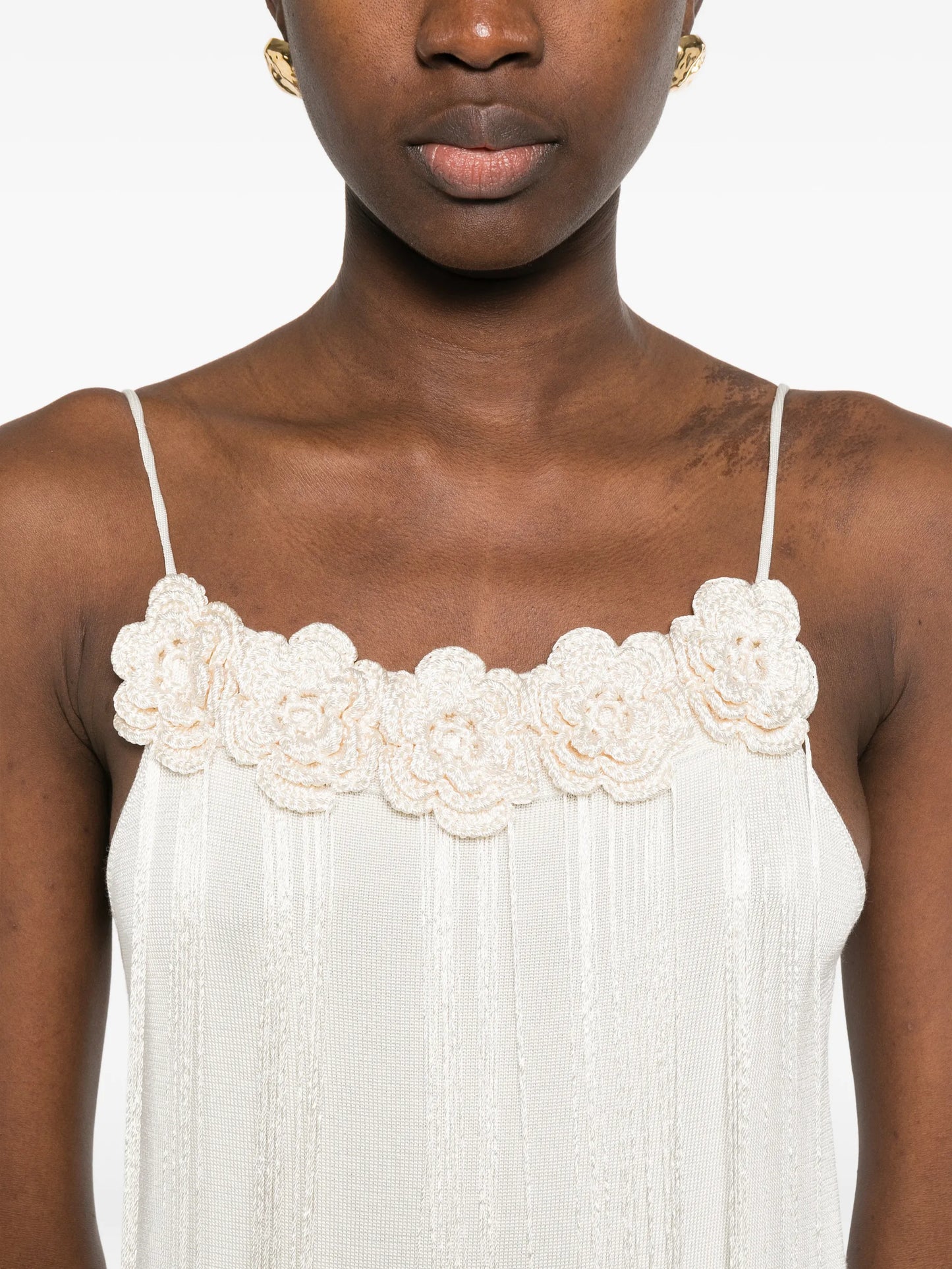 crochet floral slip midi dress