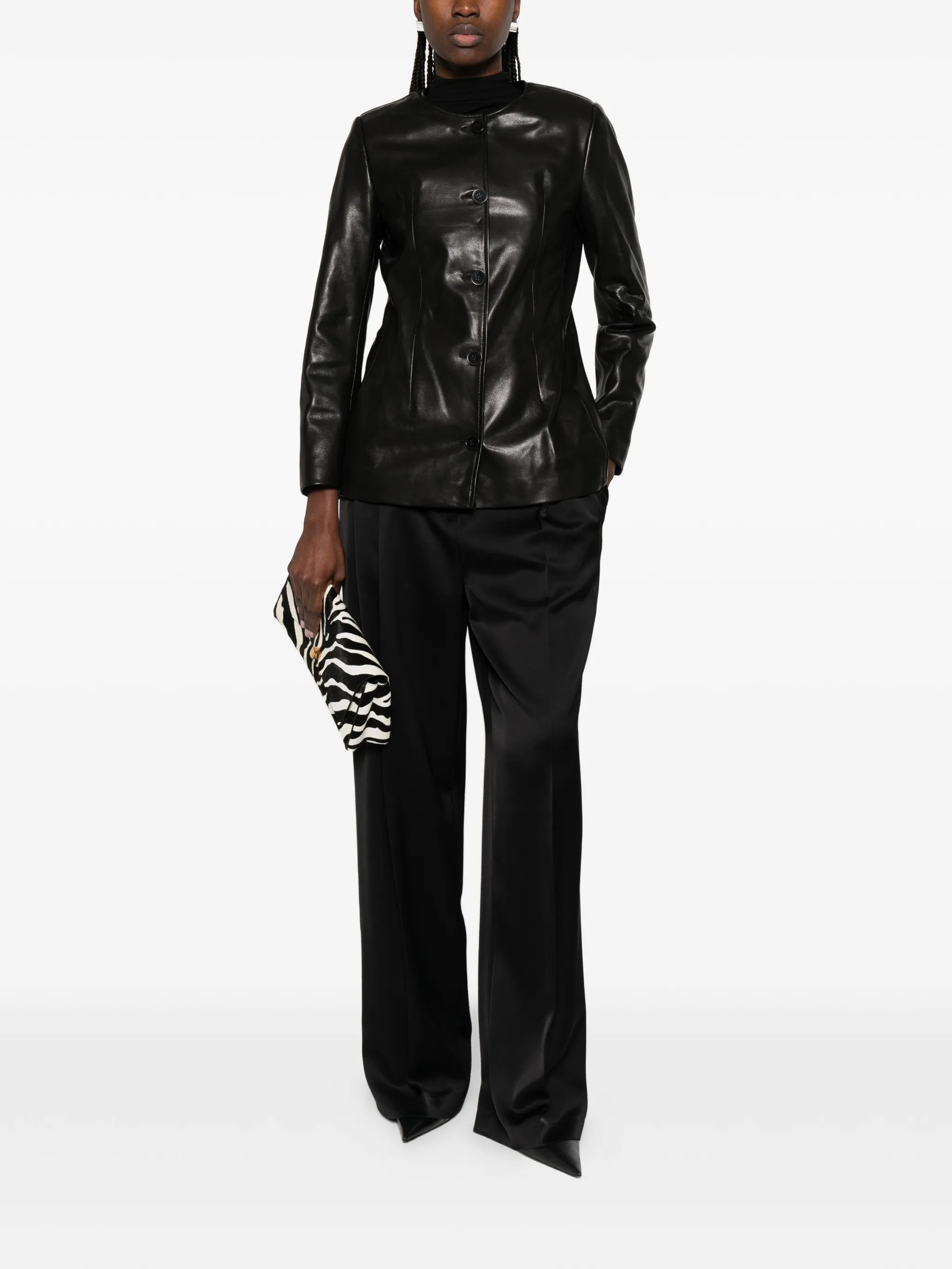Maud button-up leather jacket